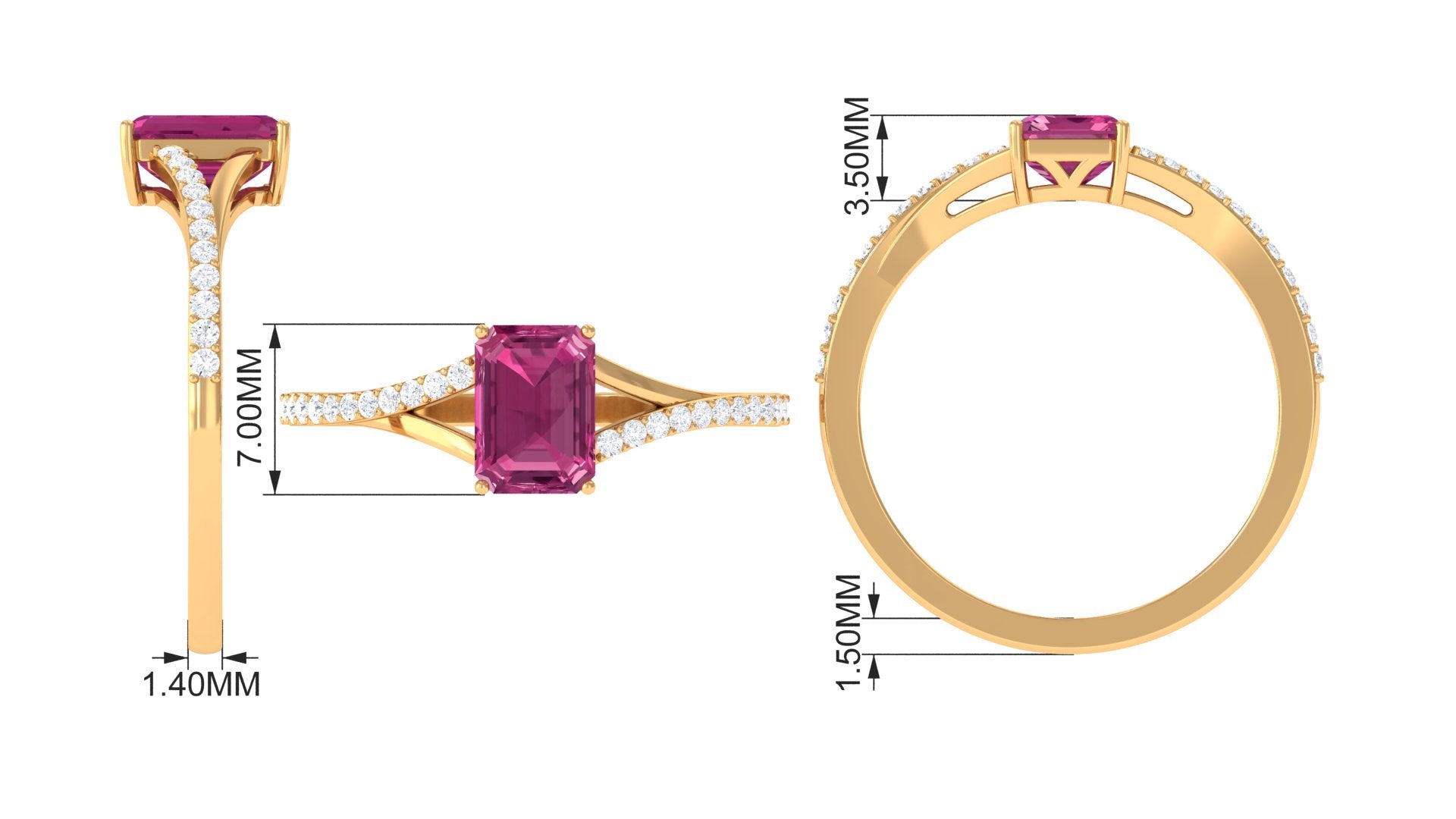 1.50 CT Natural Pink Tourmaline Solitaire Split Shank Ring with Diamond Pink Tourmaline - ( AAA ) - Quality - Rosec Jewels