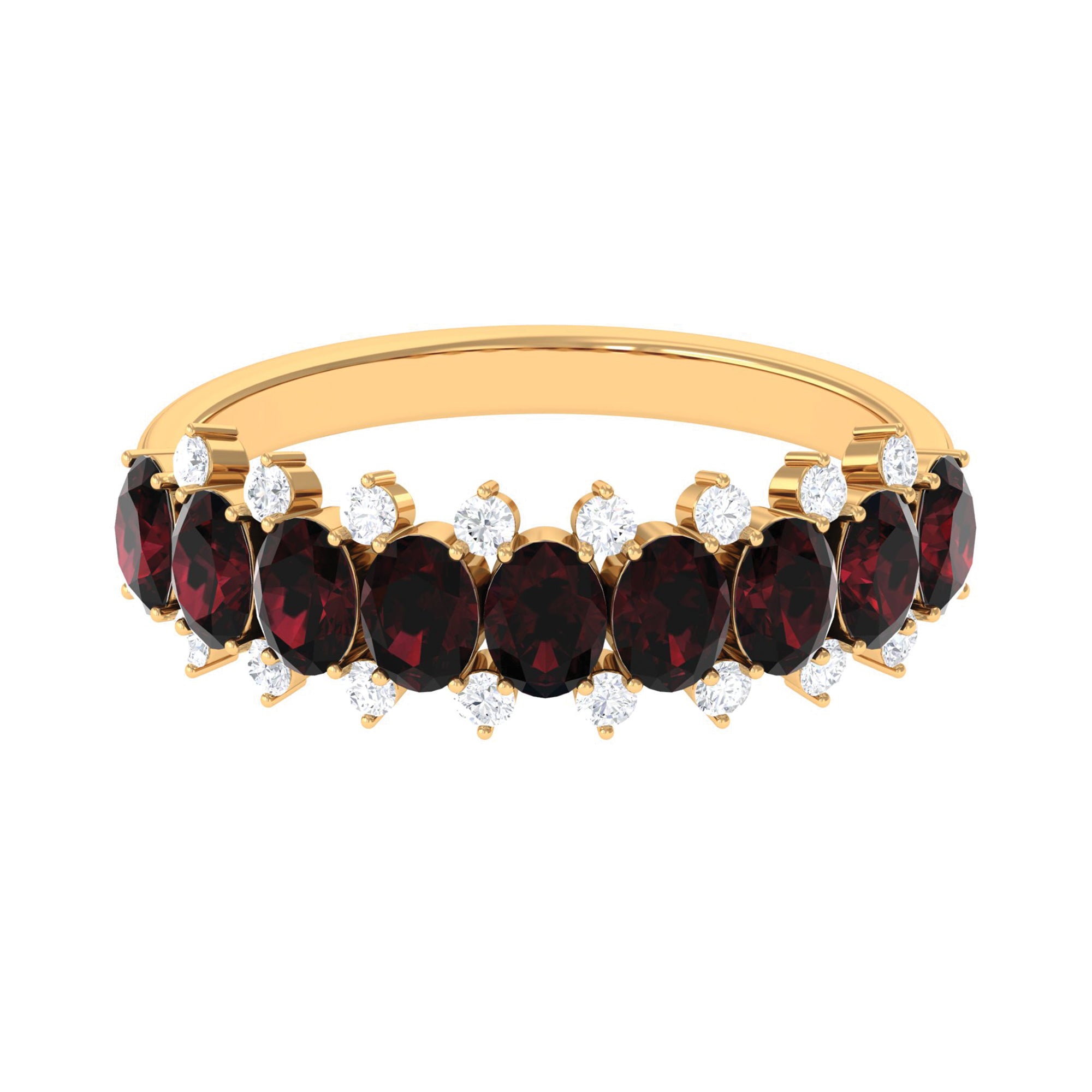 1.75 Ct Garnet Oval Half Eternity Band with Diamond Garnet - ( AAA ) - Quality - Rosec Jewels