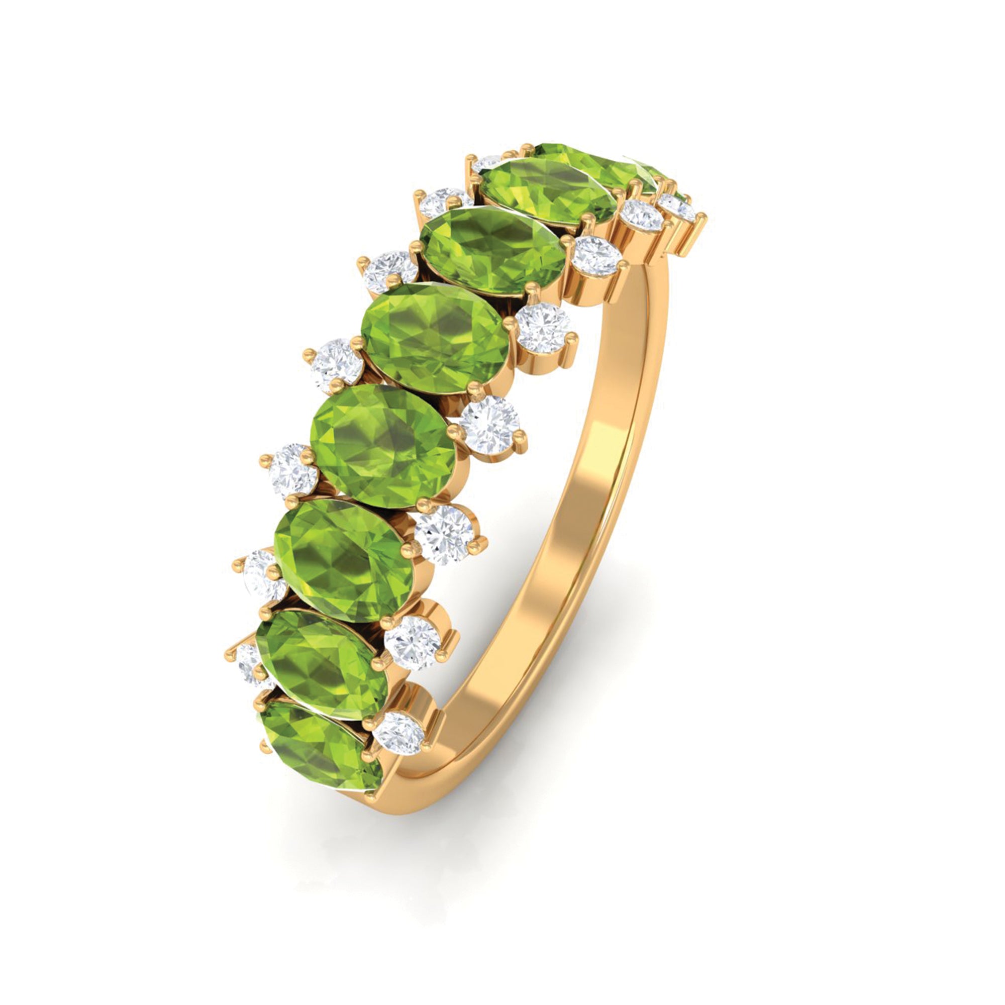 2.25 CT Oval Cut Peridot Half Eternity Ring with Diamond Stones Peridot - ( AAA ) - Quality - Rosec Jewels