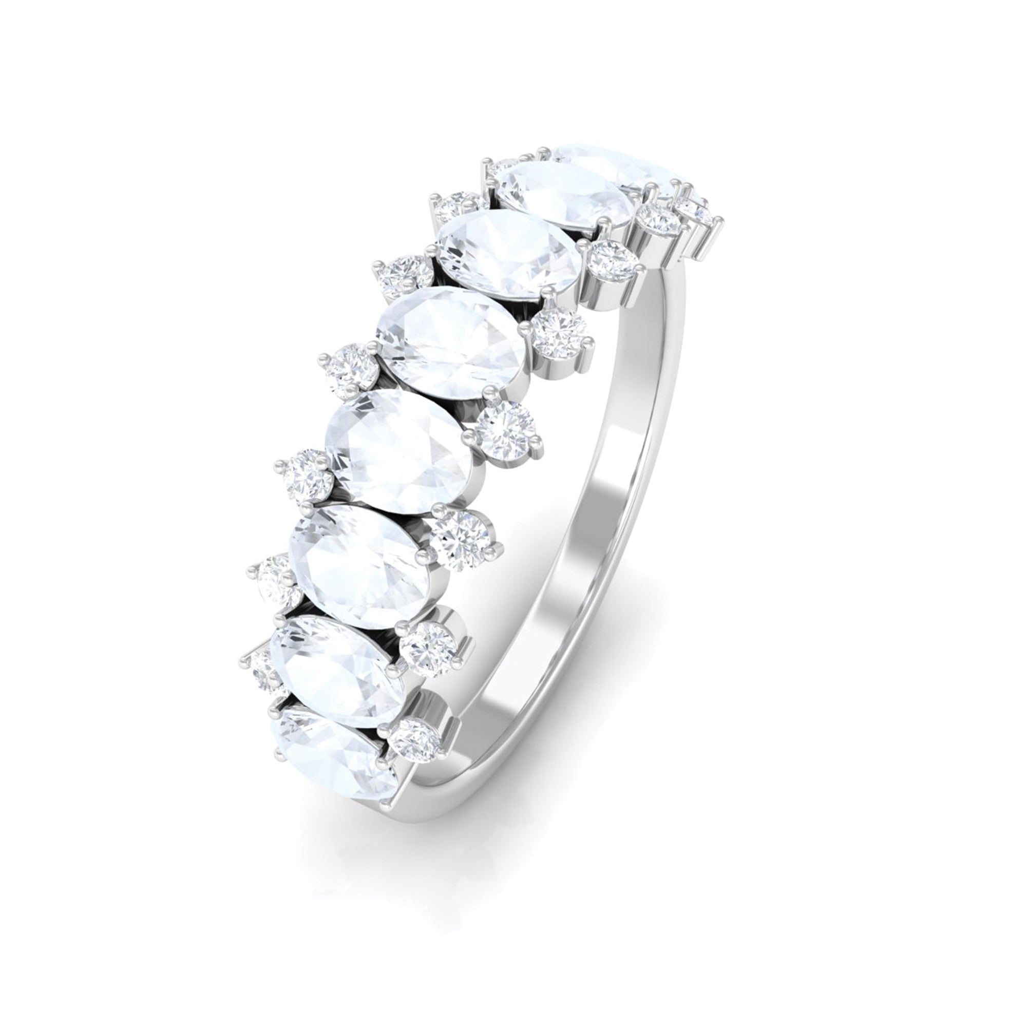 2.5 CT Moonstone and Diamond Semi Eternity Ring Moonstone - ( AAA ) - Quality - Rosec Jewels