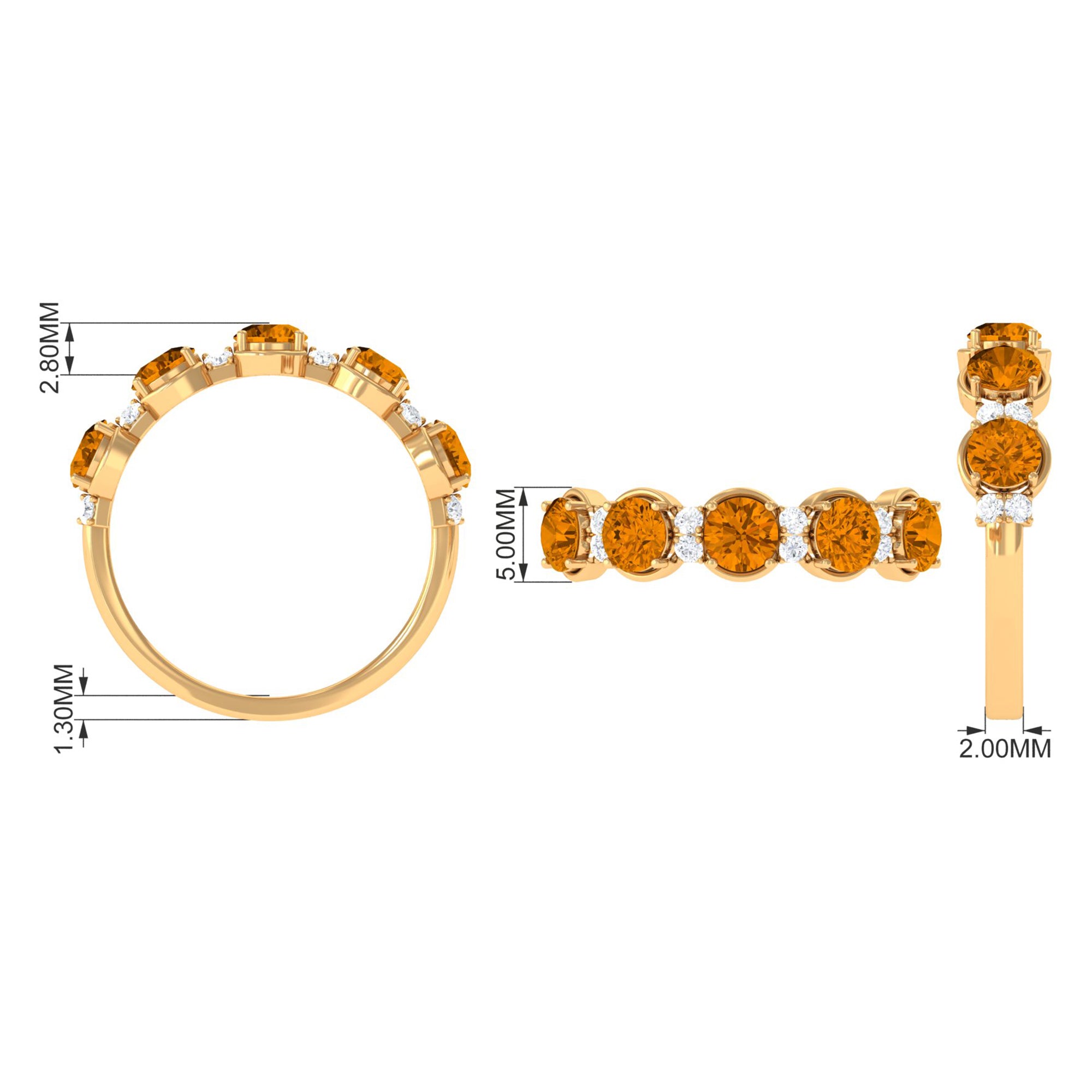 1.50 CT Elegant Citrine Half Eternity Ring with Diamond Stones Citrine - ( AAA ) - Quality - Rosec Jewels