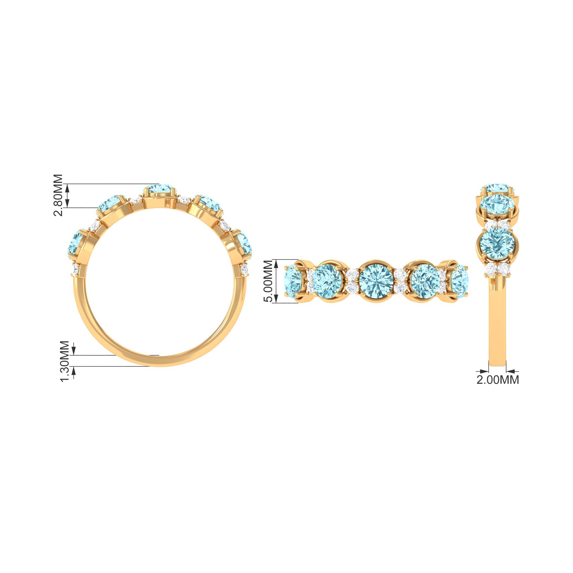 1.5 Carat Round Aquamarine Half Eternity Band with Diamond Aquamarine - ( AAA ) - Quality - Rosec Jewels