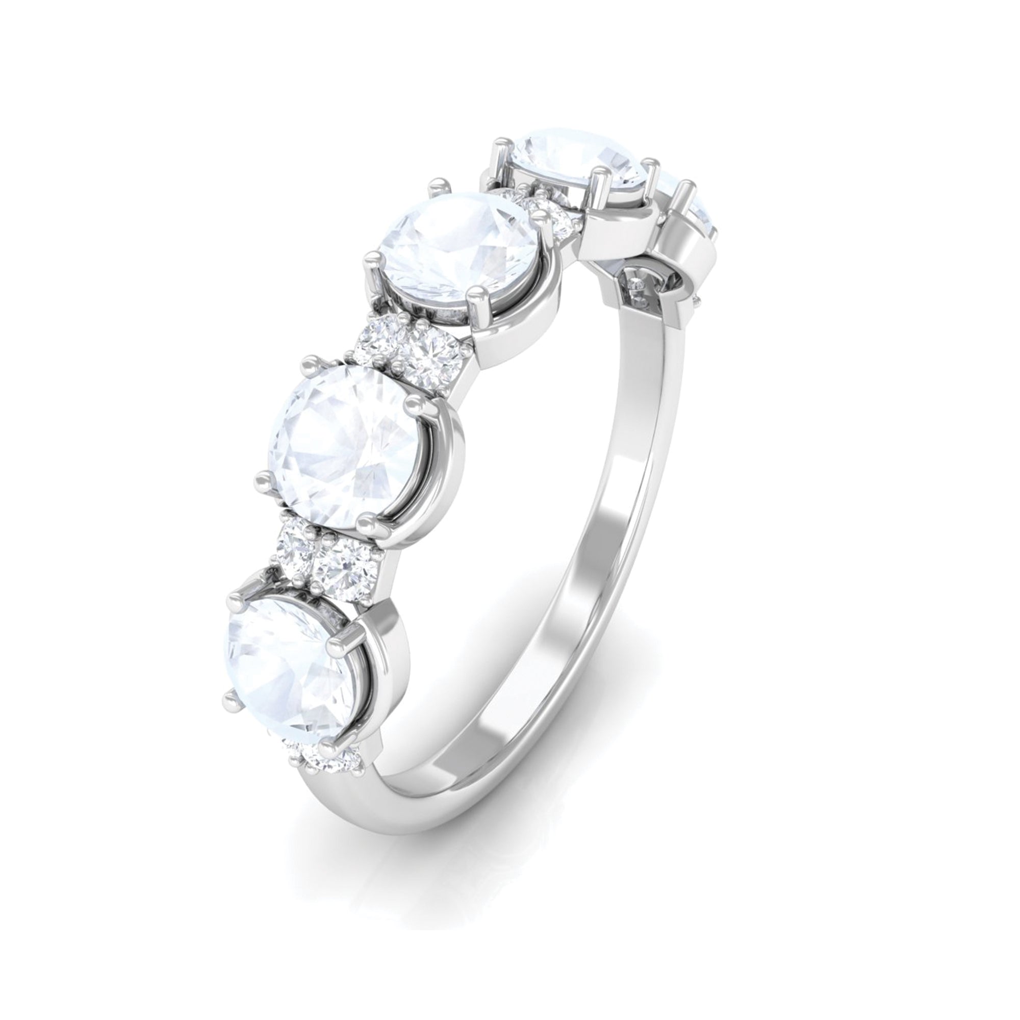 2 CT Genuine Moonstone and Diamond Half Eternity Ring Moonstone - ( AAA ) - Quality - Rosec Jewels