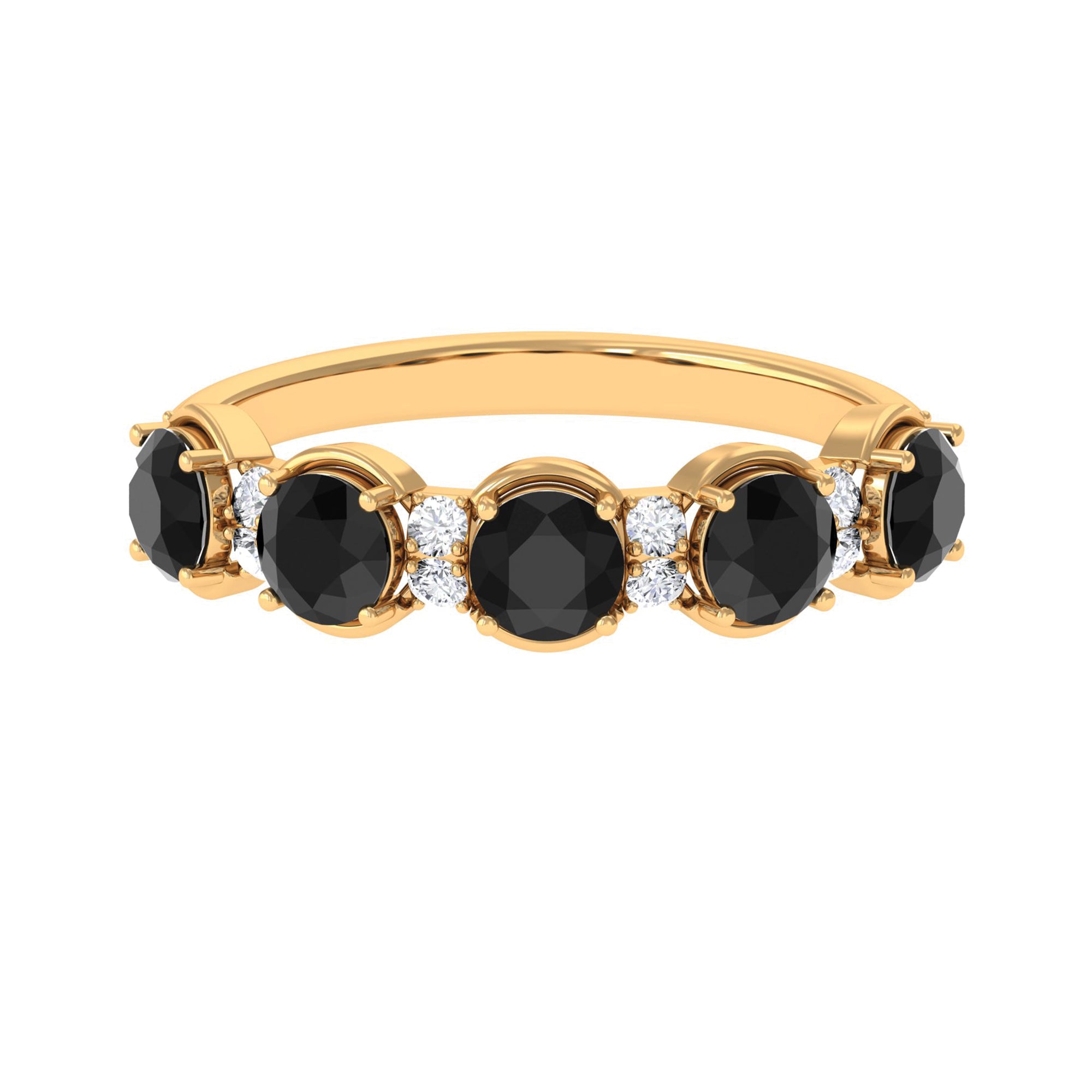 2 CT Round Black Spinel and Diamond Half Eternity Ring Black Spinel - ( AAA ) - Quality - Rosec Jewels