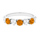 Alternate Citrine and Pave Diamond Heart Half Eternity Ring Citrine - ( AAA ) - Quality - Rosec Jewels