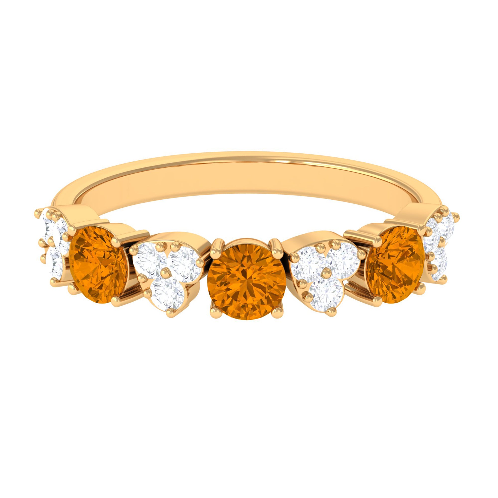 Alternate Citrine and Pave Diamond Heart Half Eternity Ring Citrine - ( AAA ) - Quality - Rosec Jewels