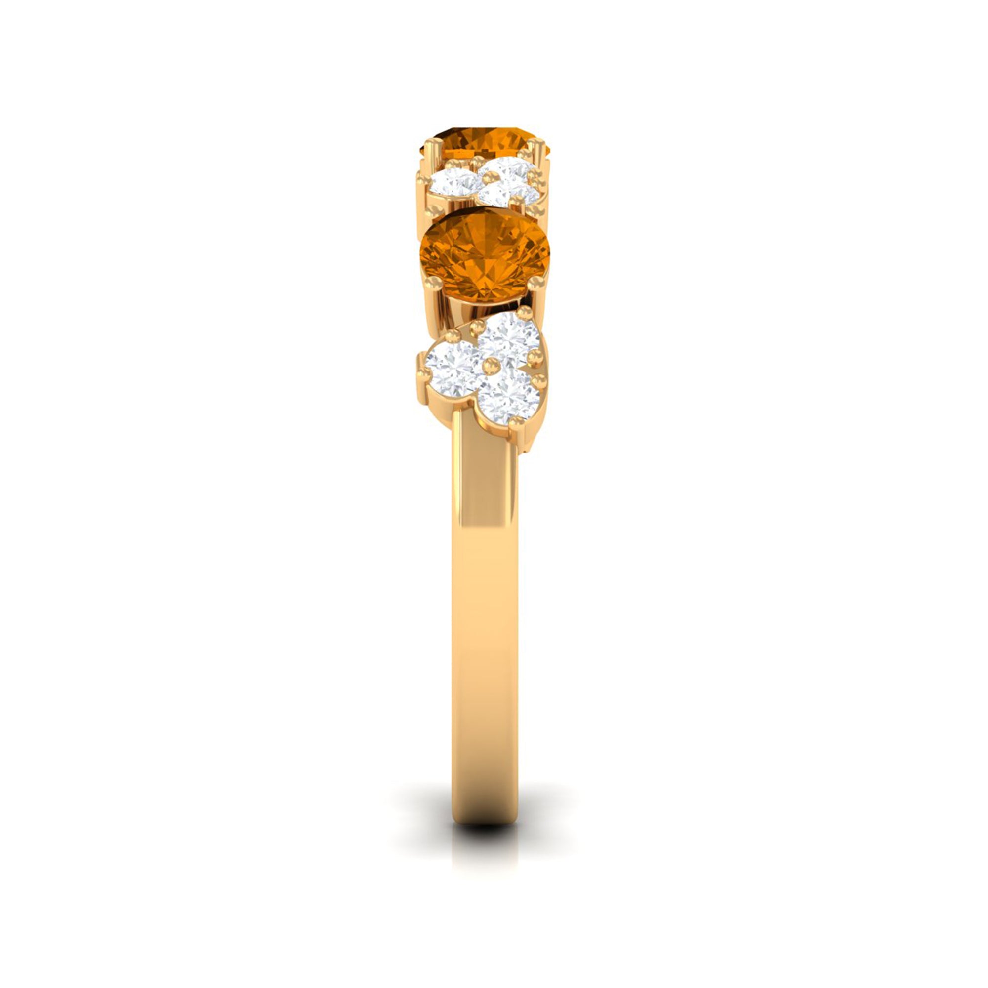 Alternate Citrine and Pave Diamond Heart Half Eternity Ring Citrine - ( AAA ) - Quality - Rosec Jewels