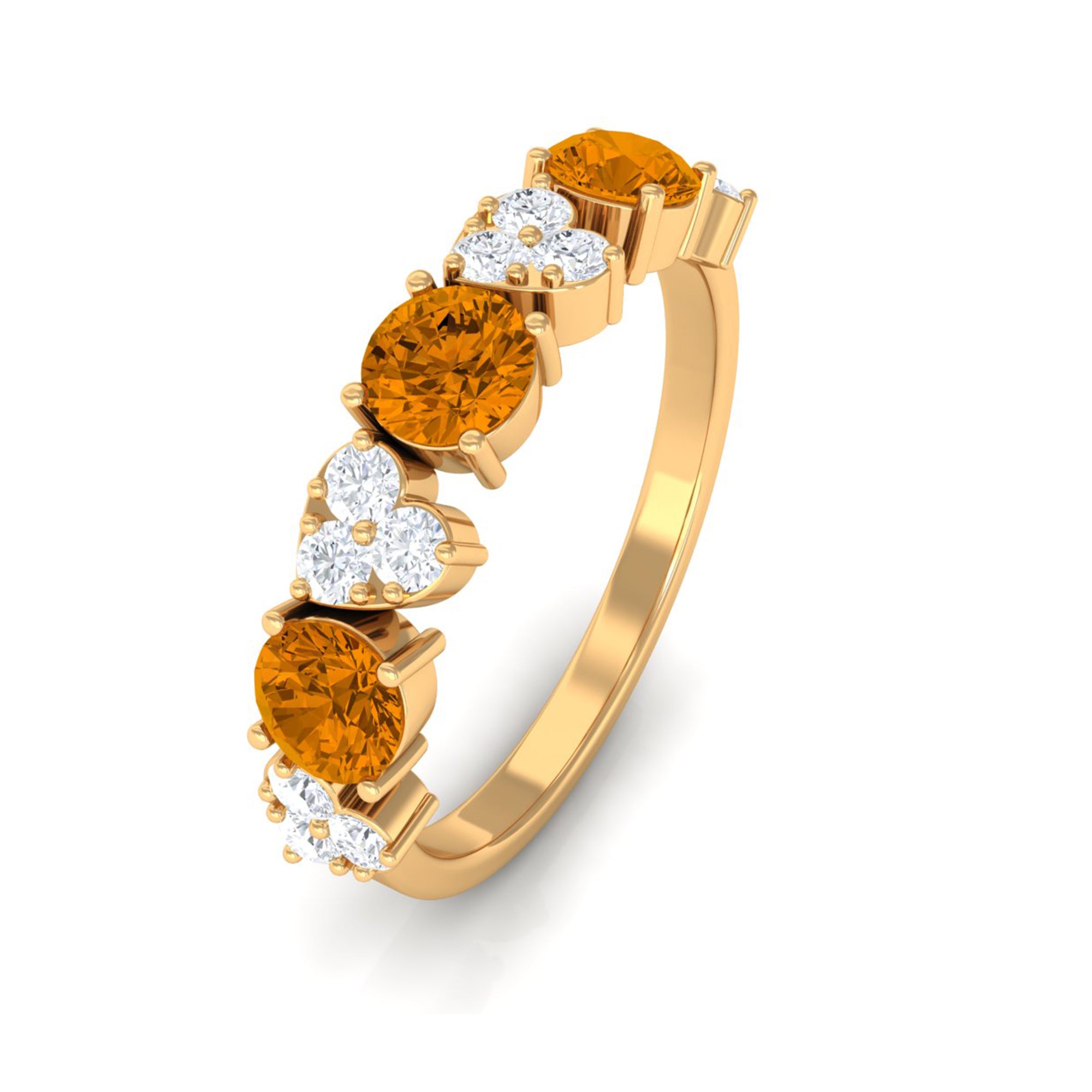 Alternate Citrine and Pave Diamond Heart Half Eternity Ring Citrine - ( AAA ) - Quality - Rosec Jewels