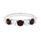 Alternate Garnet and Pave Diamond Heart Half Eternity Ring Garnet - ( AAA ) - Quality - Rosec Jewels