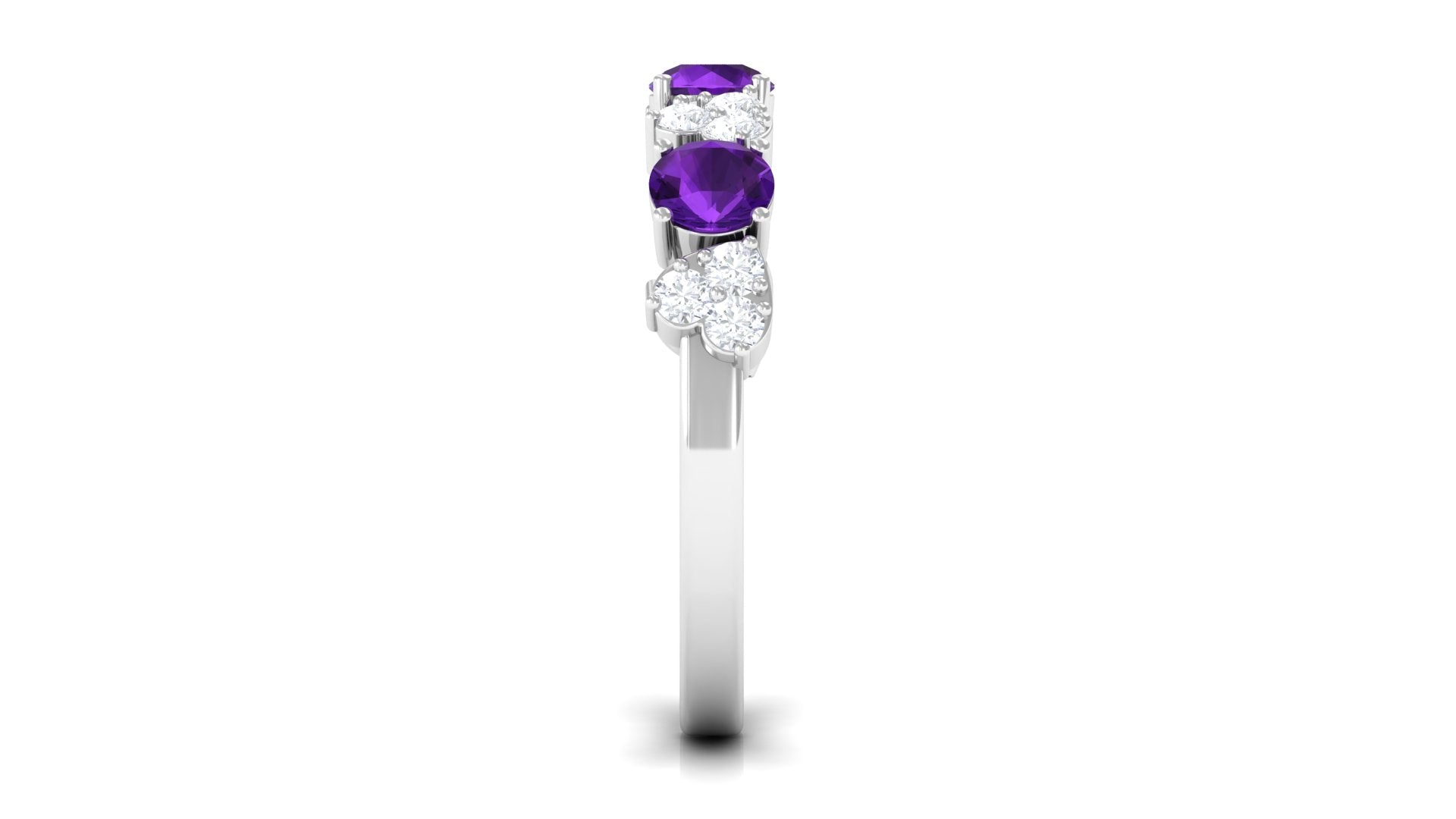 Amethyst and Diamond Heart Shape Alternate Eternity Ring Amethyst - ( AAA ) - Quality - Rosec Jewels