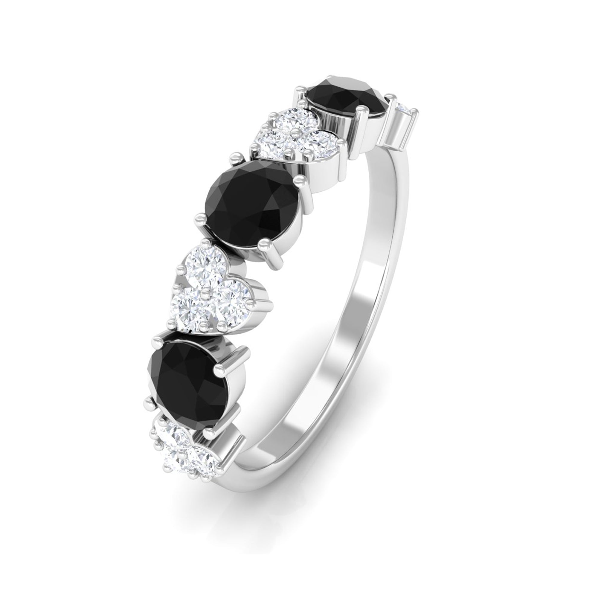 1.50 CT Alternate Black Spinel and Diamond Half Eternity Ring Black Spinel - ( AAA ) - Quality - Rosec Jewels