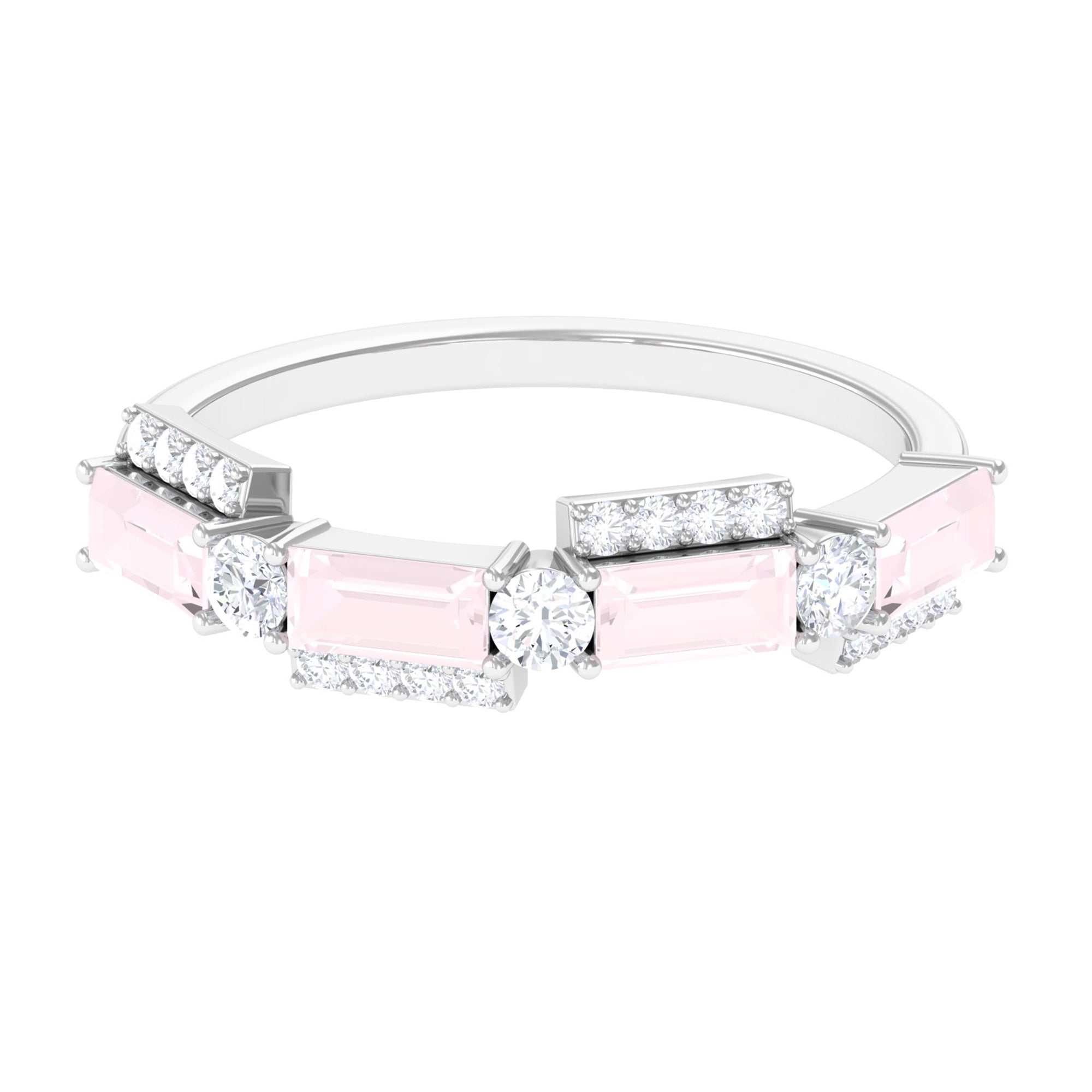 1 CT Designer Rose Quartz Half Eternity Ring with Diamond Rose Quartz - ( AAA ) - Quality - Rosec Jewels