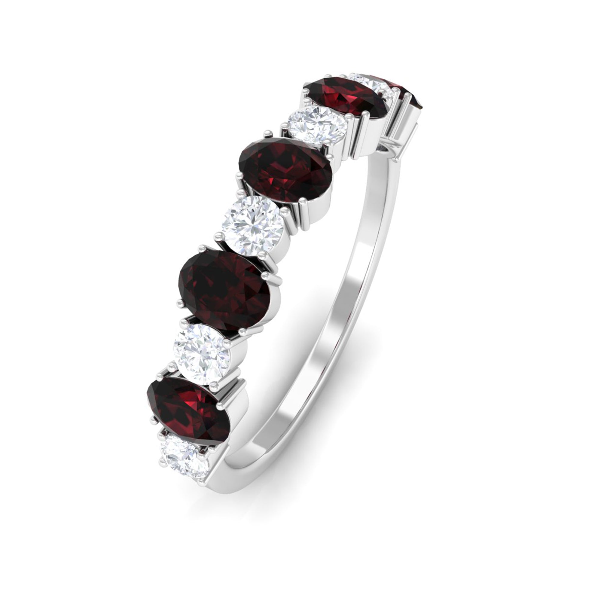 1.25 Carat Oval Garnet Half Eternity Band with Diamond Garnet - ( AAA ) - Quality - Rosec Jewels