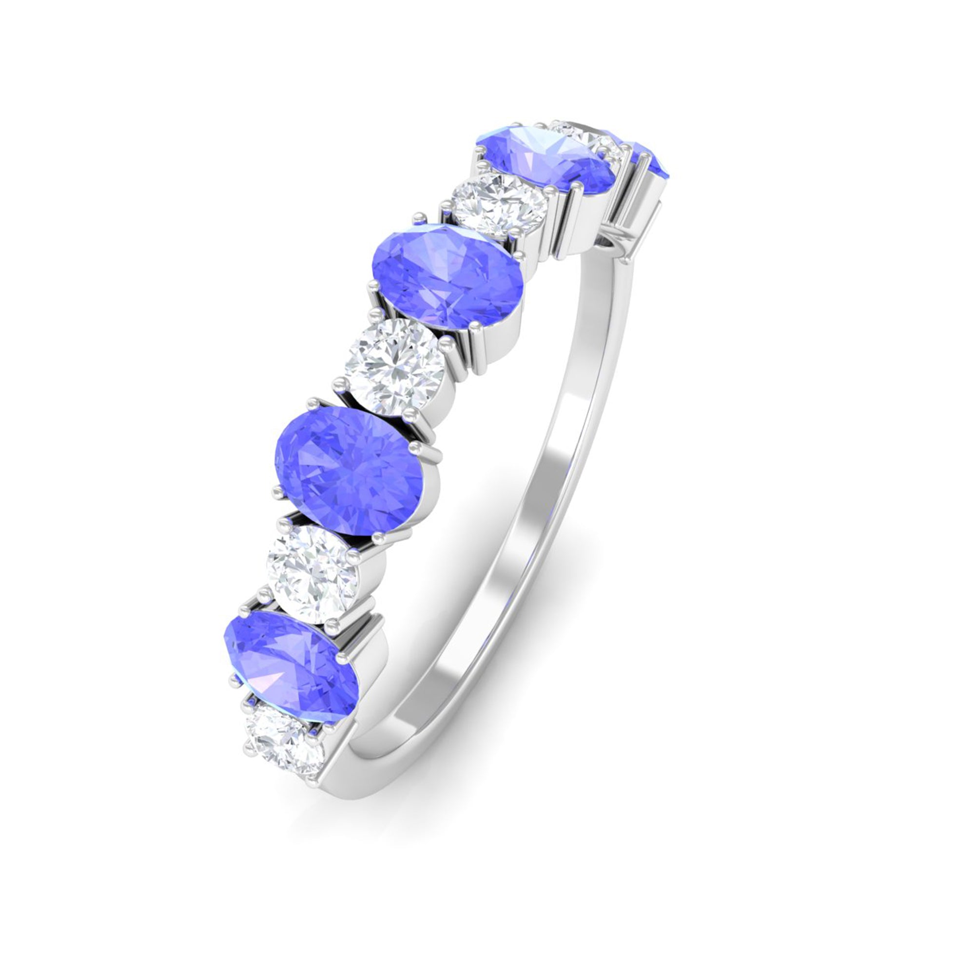 Genuine Tanzanite Stackable Half Eternity Ring Tanzanite - ( AAA ) - Quality - Rosec Jewels