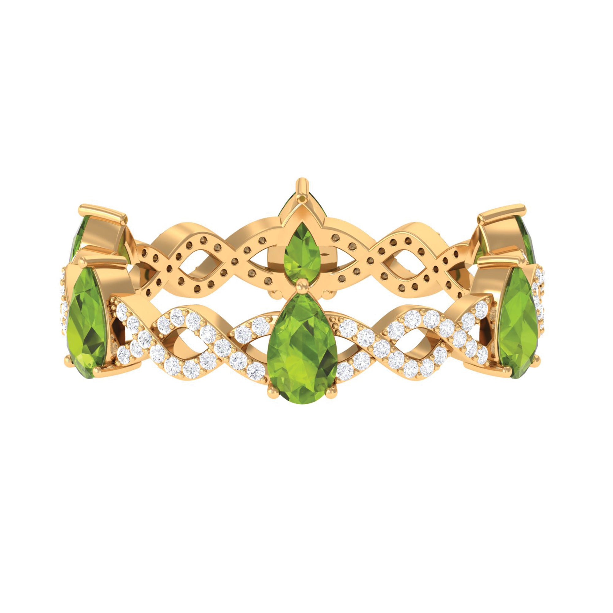 Peridot and Diamond Full Eternity Ring with Crossover Shank Peridot - ( AAA ) - Quality - Rosec Jewels