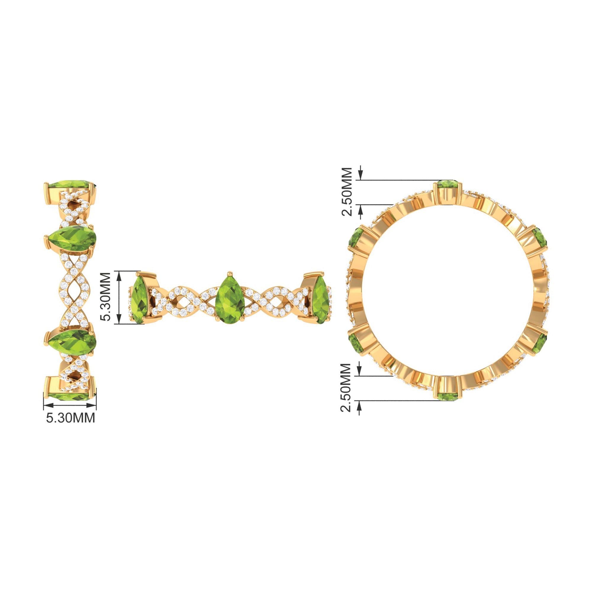 Peridot and Diamond Full Eternity Ring with Crossover Shank Peridot - ( AAA ) - Quality - Rosec Jewels