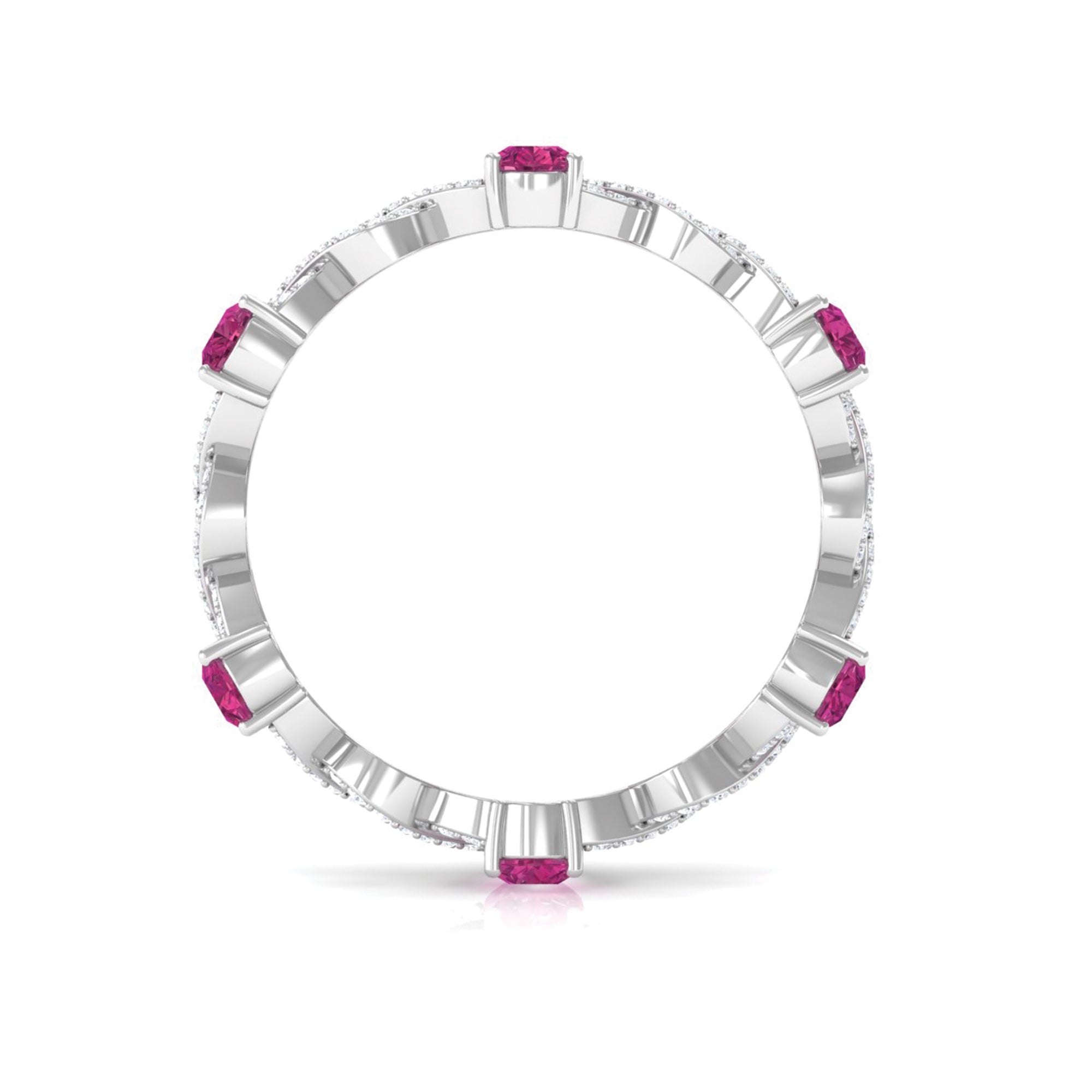 1.50 CT Natural Pink Tourmaline Crossover Eternity Ring with Diamond Pink Tourmaline - ( AAA ) - Quality - Rosec Jewels