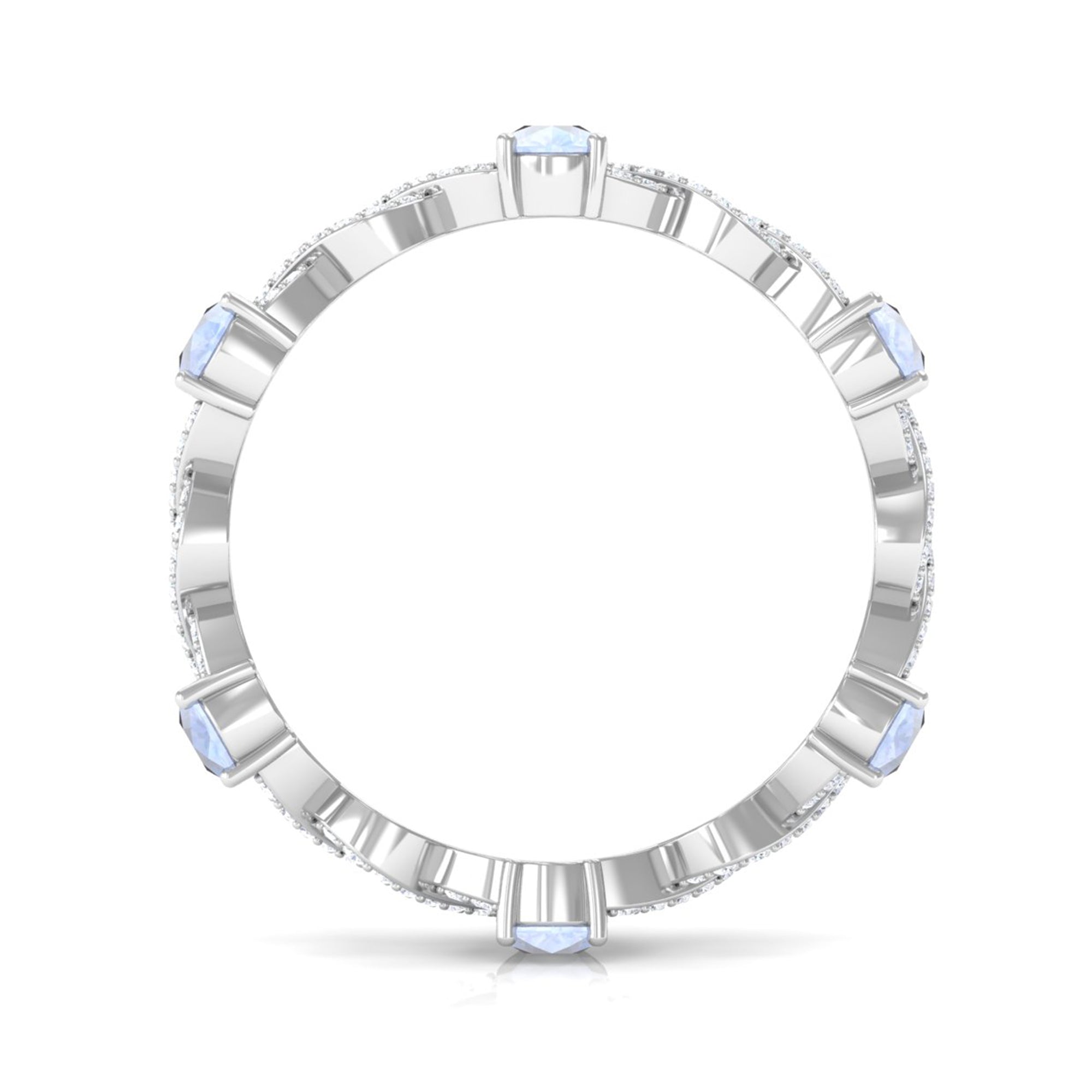 Pear Cut Moonstone and Diamond Crossover Eternity Ring Moonstone - ( AAA ) - Quality - Rosec Jewels