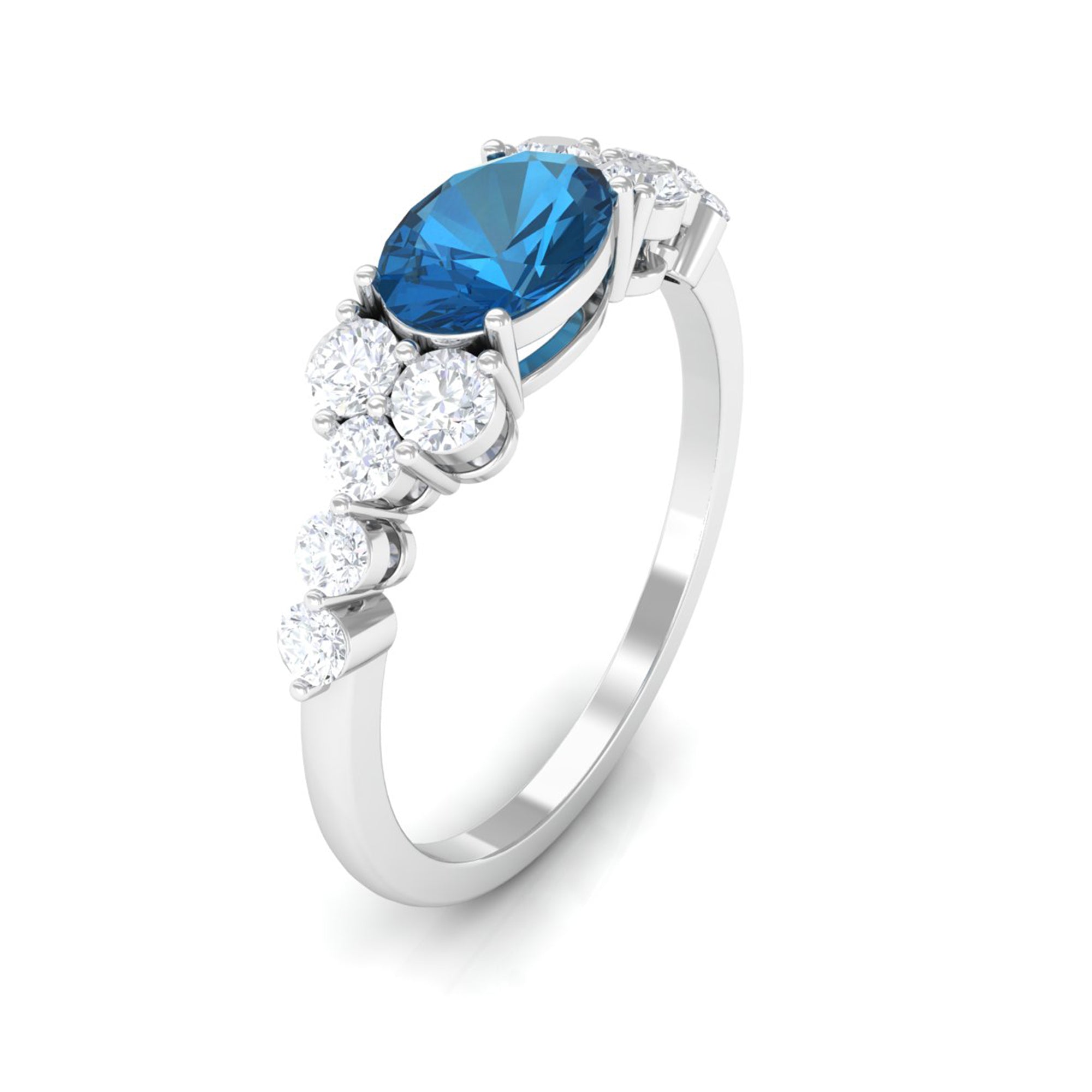 1.50 CT Oval London Blue Topaz East West Ring with Diamond London Blue Topaz - ( AAA ) - Quality - Rosec Jewels