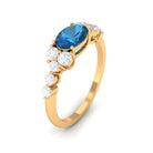 1.50 CT Oval London Blue Topaz East West Ring with Diamond London Blue Topaz - ( AAA ) - Quality - Rosec Jewels