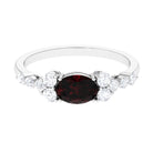 Garnet Solitaire East West Ring with Diamond Side Stones Garnet - ( AAA ) - Quality - Rosec Jewels