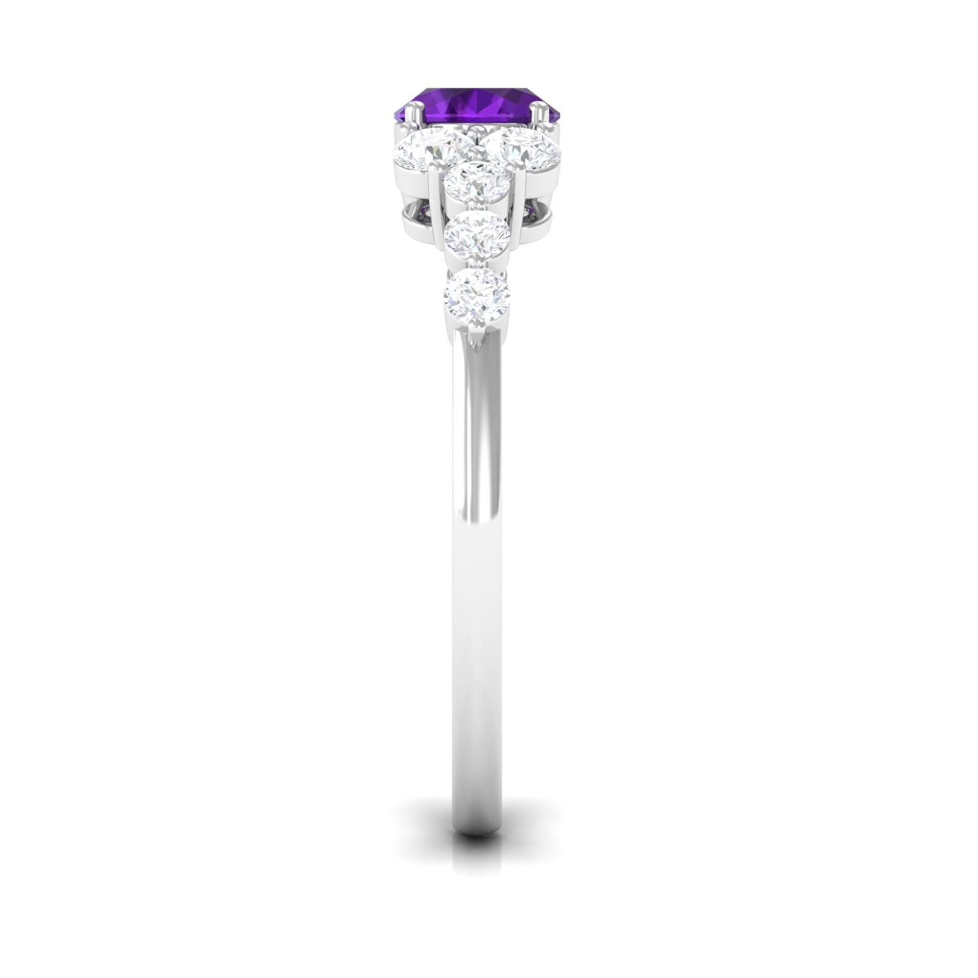 Oval Amethyst East West Ring with Diamond Side Stones Amethyst - ( AAA ) - Quality - Rosec Jewels