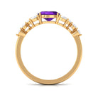 Oval Amethyst East West Ring with Diamond Side Stones Amethyst - ( AAA ) - Quality - Rosec Jewels