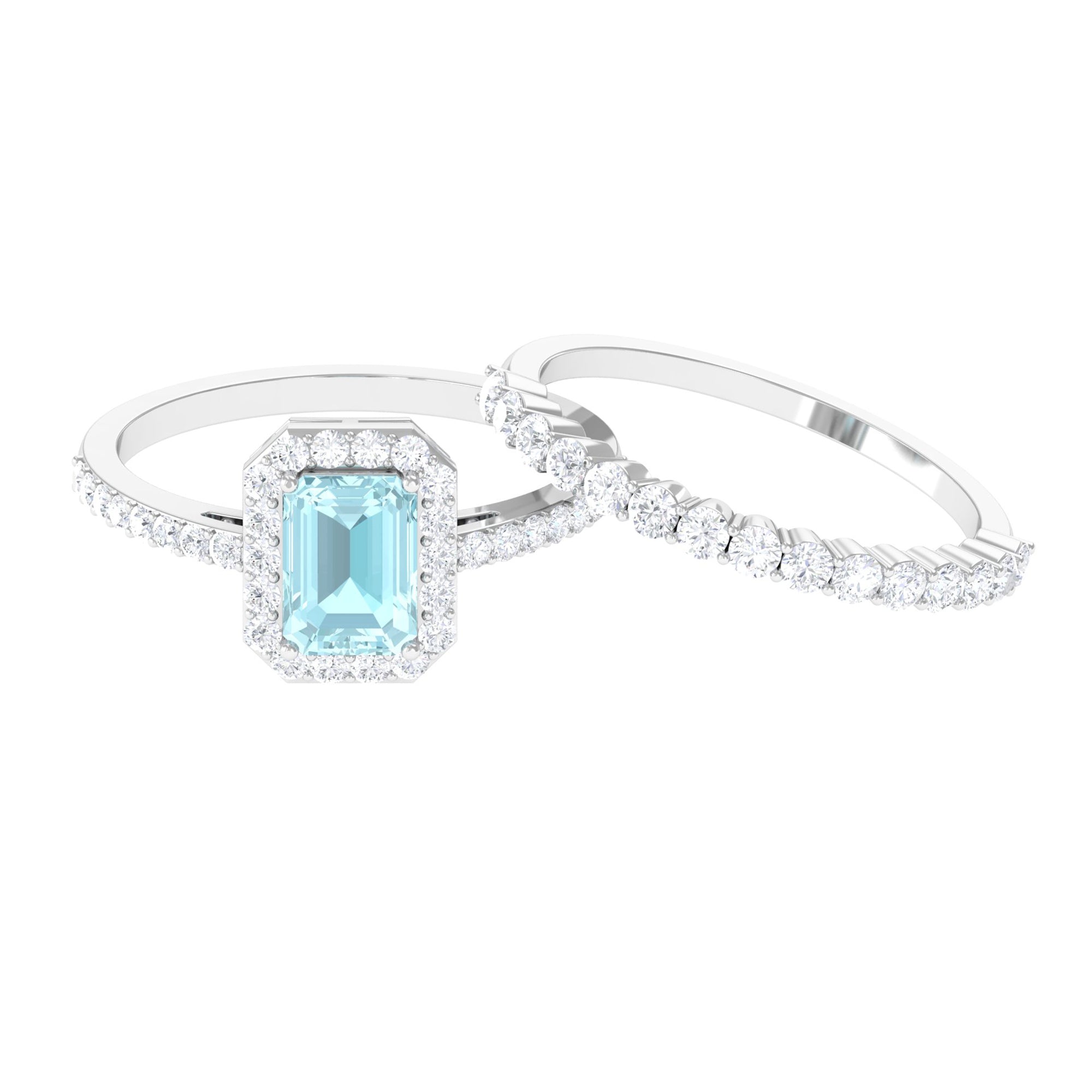 2.75 CT Sky Blue Topaz and Moissanite Stackable Ring Set Sky Blue Topaz - ( AAA ) - Quality - Rosec Jewels