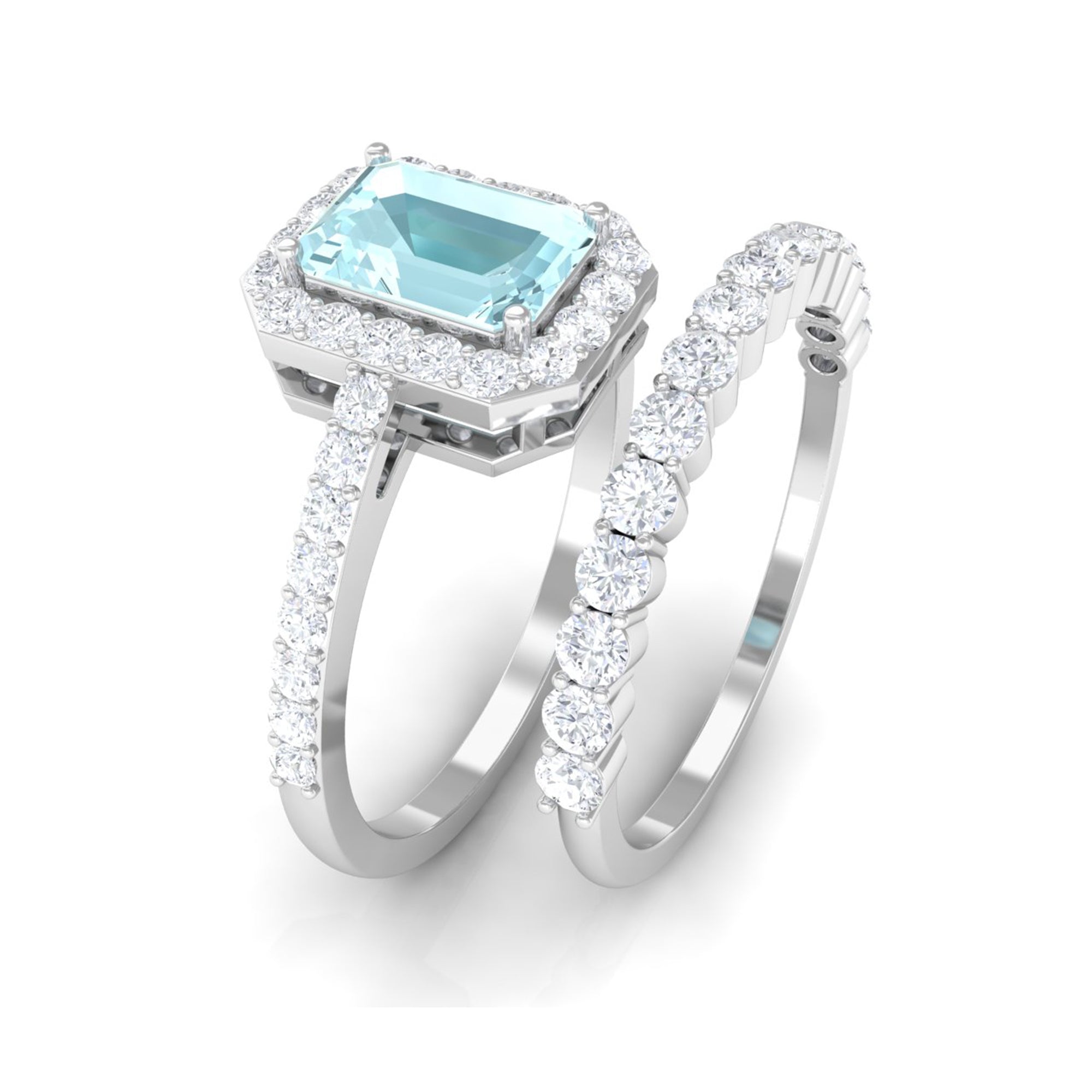 2.75 CT Sky Blue Topaz and Moissanite Stackable Ring Set Sky Blue Topaz - ( AAA ) - Quality - Rosec Jewels