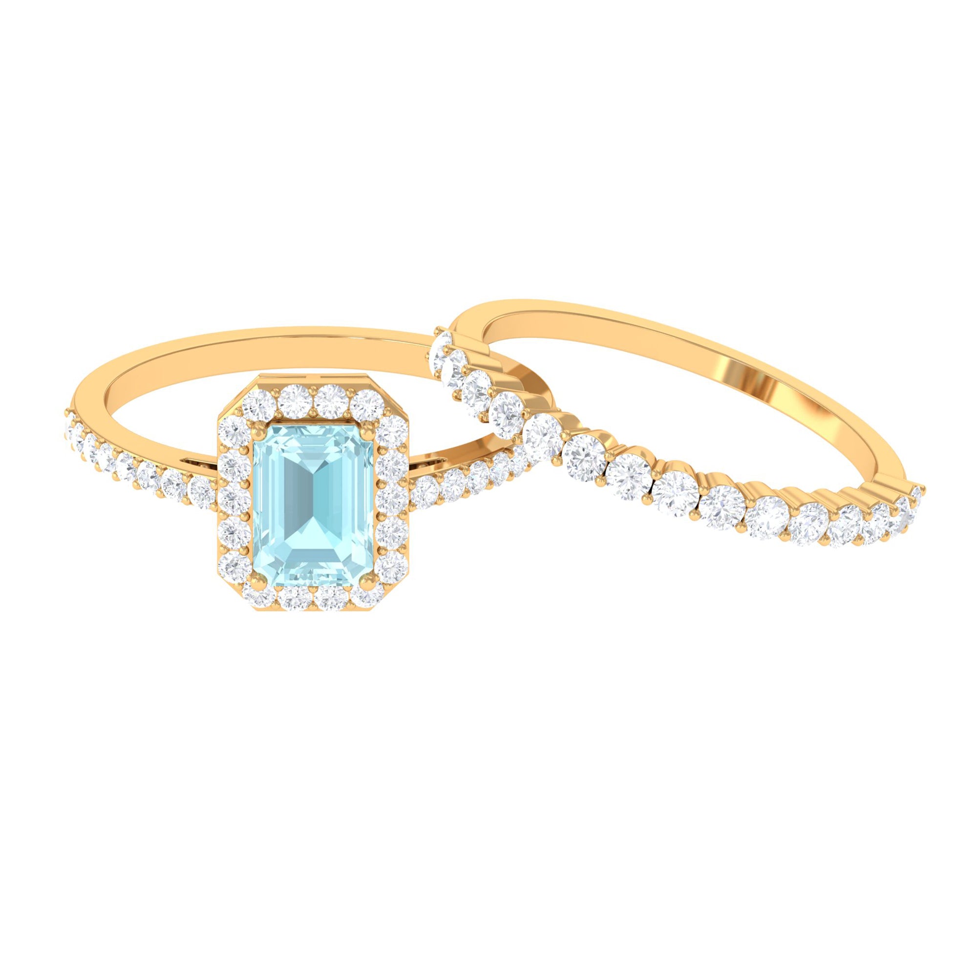 2.75 CT Sky Blue Topaz and Moissanite Stackable Ring Set Sky Blue Topaz - ( AAA ) - Quality - Rosec Jewels