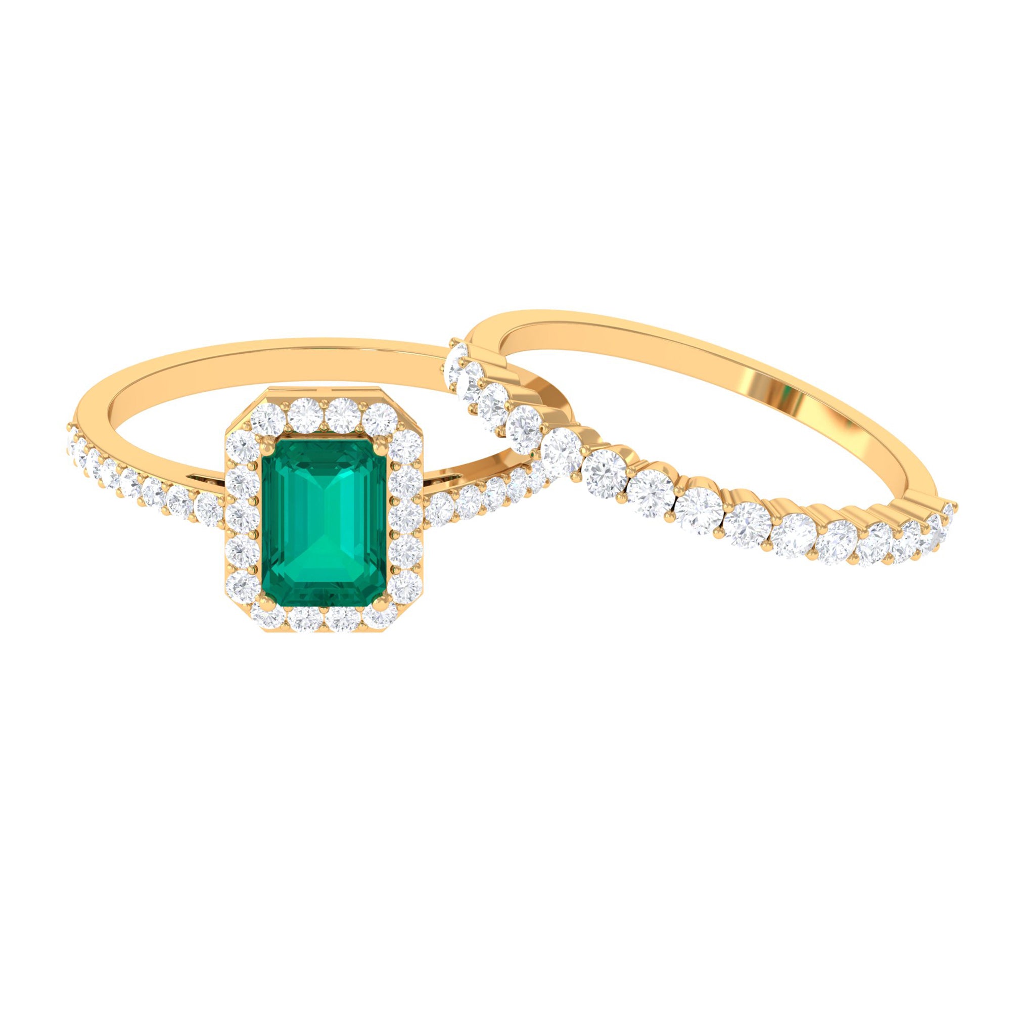 Real Emerald and Diamond Stackable Ring Set Emerald - ( AAA ) - Quality - Rosec Jewels