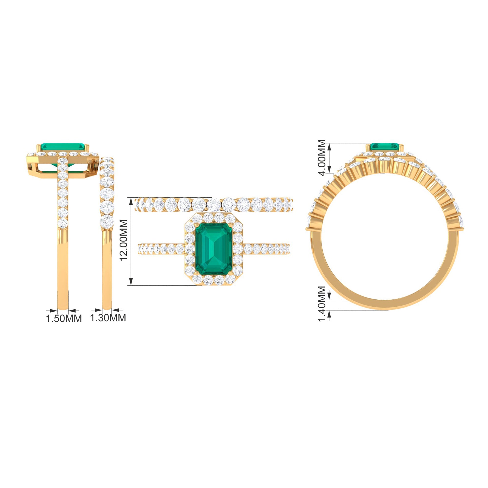 Real Emerald and Diamond Stackable Ring Set Emerald - ( AAA ) - Quality - Rosec Jewels