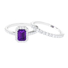 Emerald Cut Amethyst and Moissanite Stackable Ring Set Amethyst - ( AAA ) - Quality - Rosec Jewels