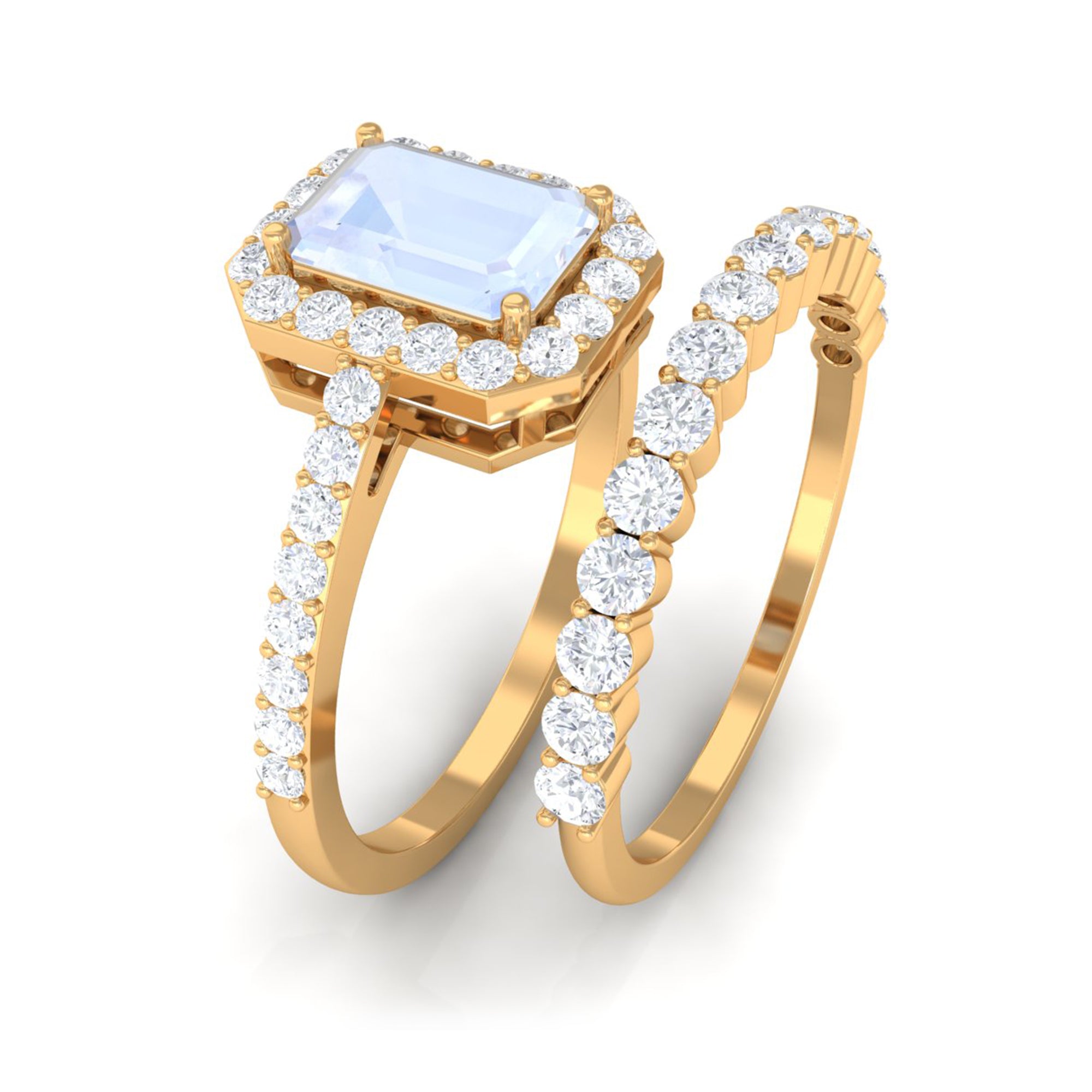 Certified Moonstone and Moissanite Stackable Ring Set Moonstone - ( AAA ) - Quality - Rosec Jewels