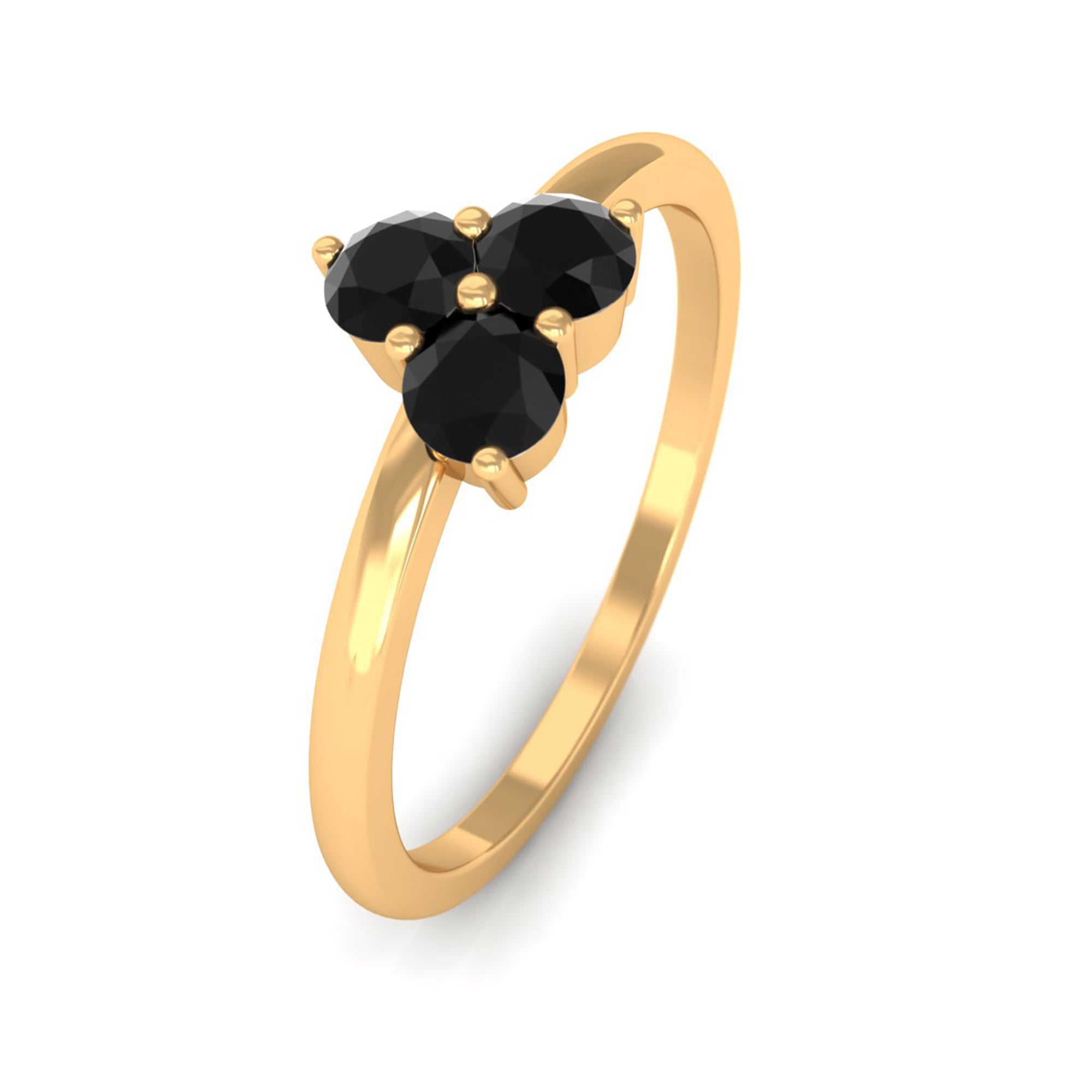 1/4 Carat Three Stone Black Onyx Promise Ring in Gold Black Onyx - ( AAA ) - Quality - Rosec Jewels