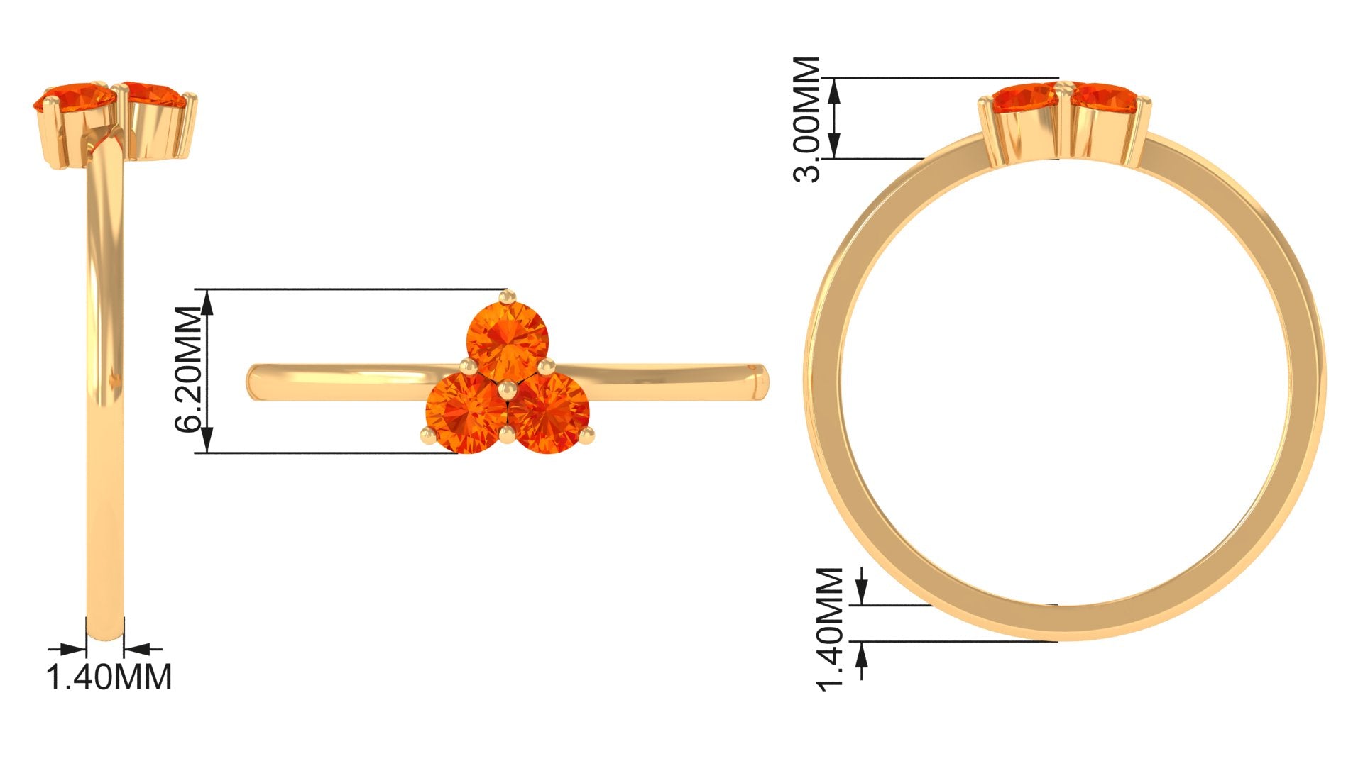 1/2 CT Round Orange Sapphire Three Stone Promise Ring Orange Sapphire - ( AAA ) - Quality - Rosec Jewels