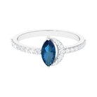 1.25 CT Marquise London Blue Topaz Minimal Ring with Diamond London Blue Topaz - ( AAA ) - Quality - Rosec Jewels