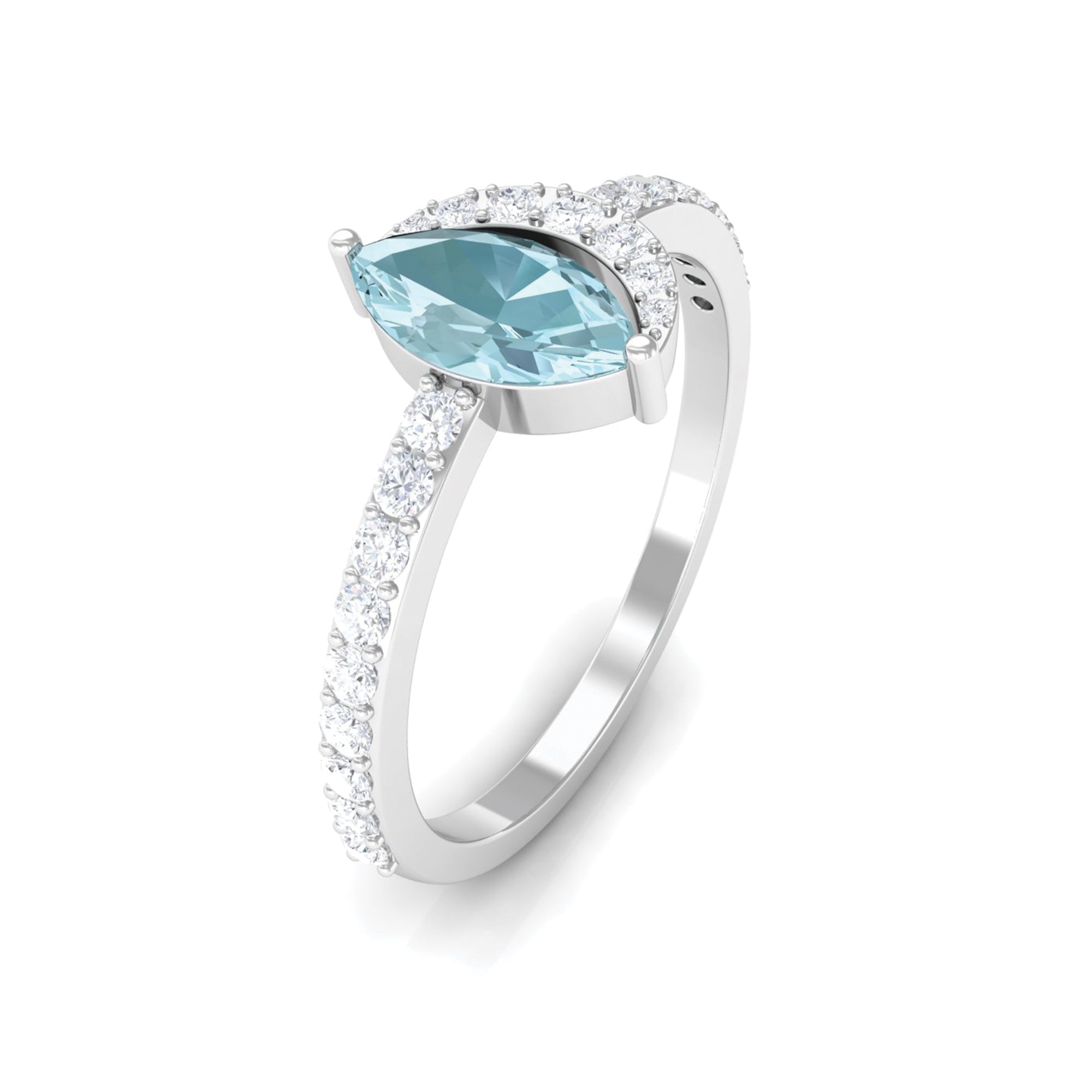 Marquise Cut Sky Blue Topaz and Diamond Minimal Ring Sky Blue Topaz - ( AAA ) - Quality - Rosec Jewels