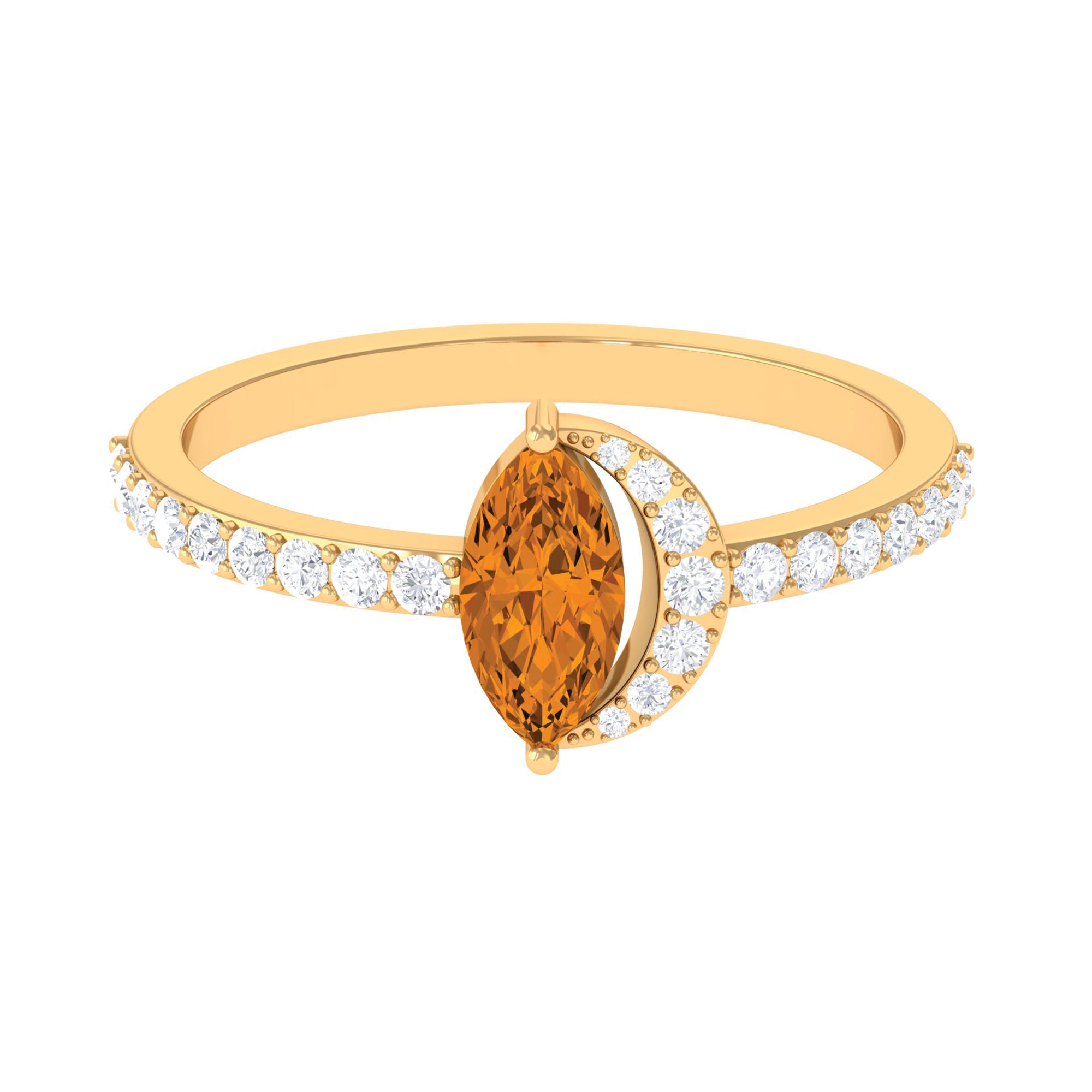 1.25 CT Marquise Cut Citrine Minimal Ring with Diamond Accent Citrine - ( AAA ) - Quality - Rosec Jewels