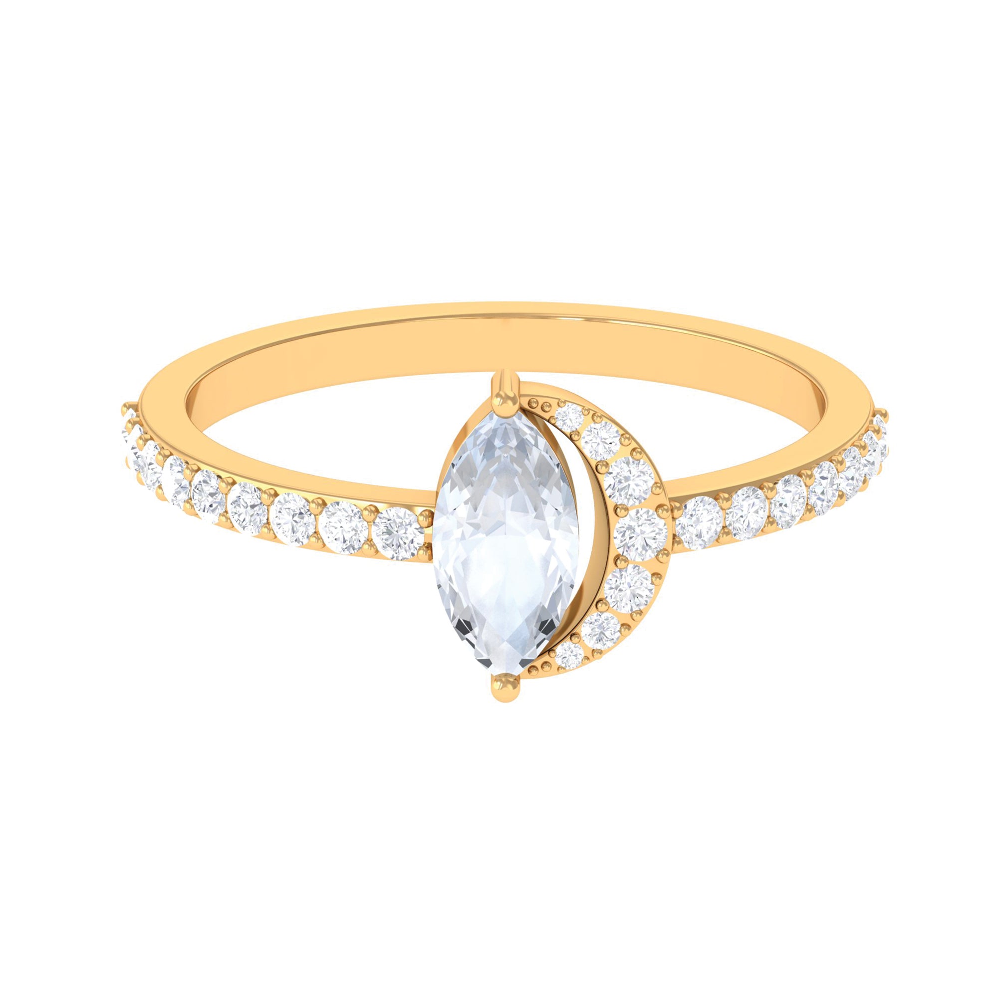 3/4 CT Marquise Cut Moonstone and Diamond Minimal Ring Moonstone - ( AAA ) - Quality - Rosec Jewels