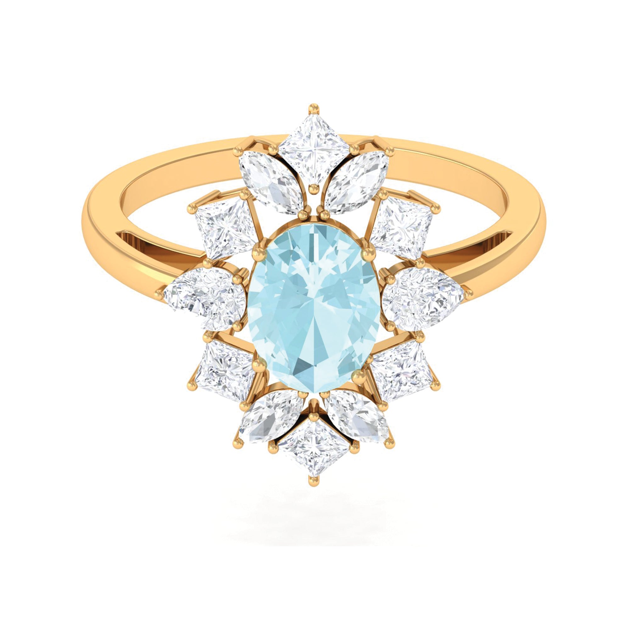 2.25 CT Sky Blue Topaz Cocktail Engagement Ring with Moissanite Sky Blue Topaz - ( AAA ) - Quality - Rosec Jewels