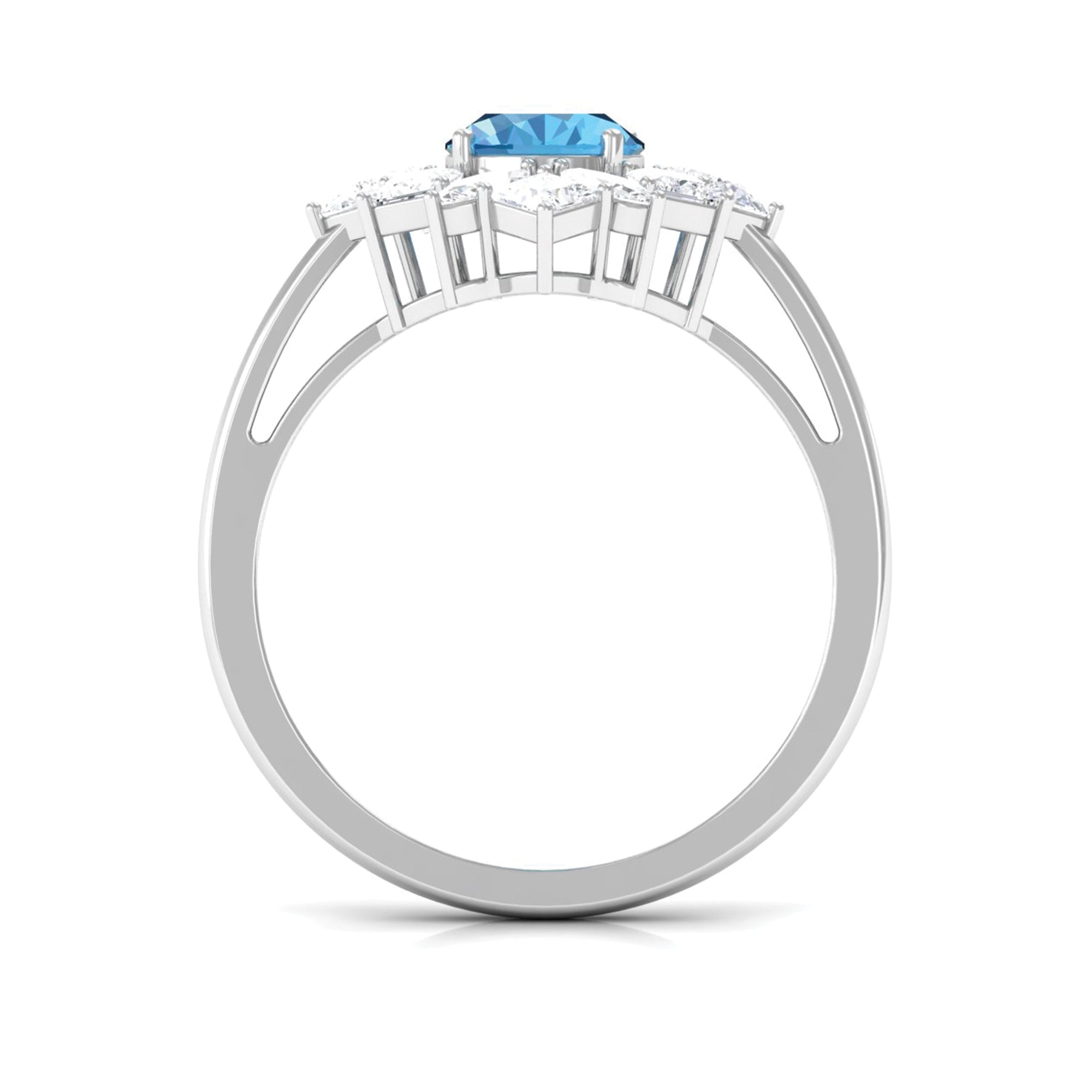 Oval Cut Swiss Blue Topaz Cocktail Ring with Moissanite Stones Swiss Blue Topaz - ( AAA ) - Quality - Rosec Jewels