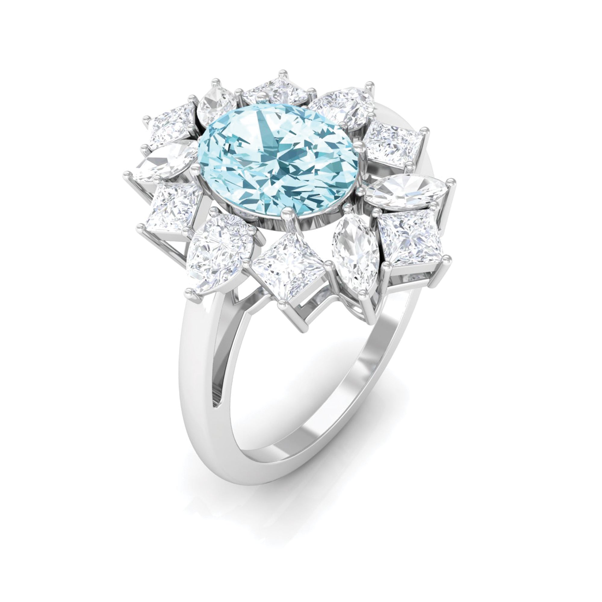 2.25 Carat Aquamarine and Moissanite Cocktail Ring Aquamarine - ( AAA ) - Quality - Rosec Jewels