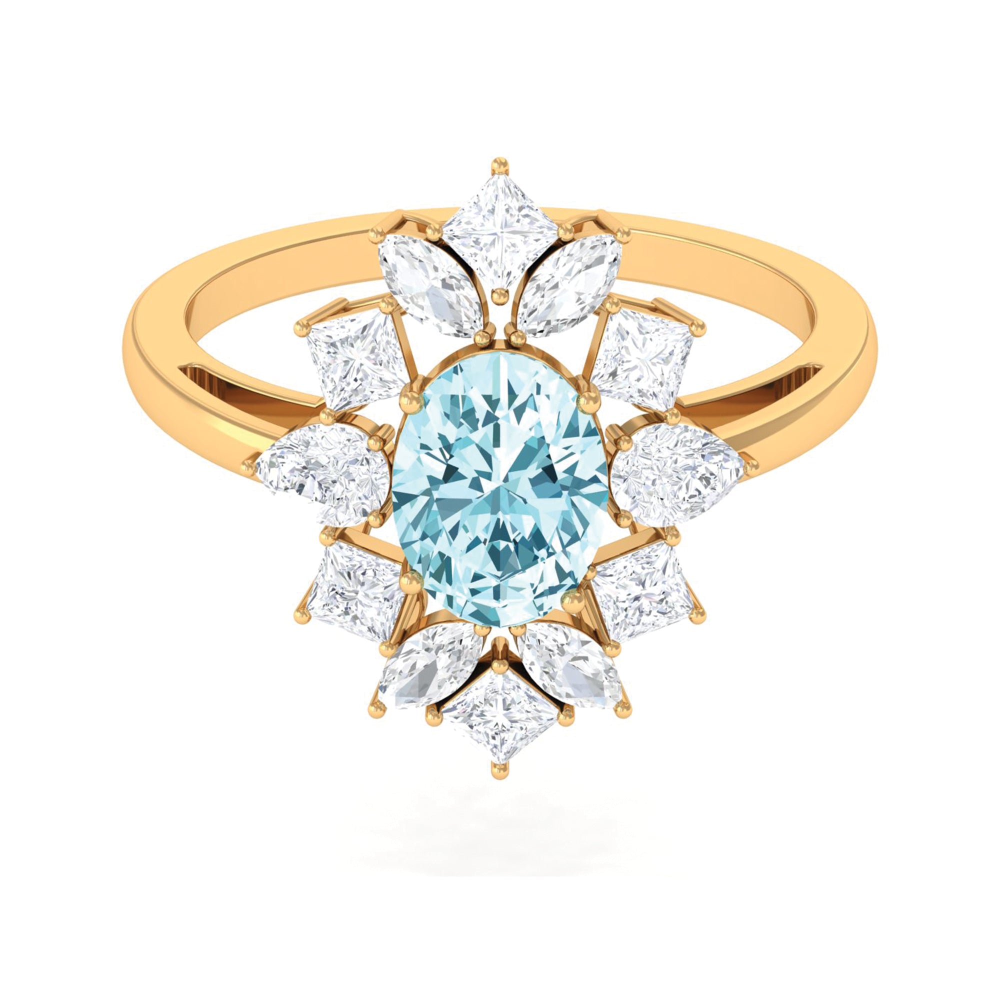 2.25 Carat Aquamarine and Moissanite Cocktail Ring Aquamarine - ( AAA ) - Quality - Rosec Jewels