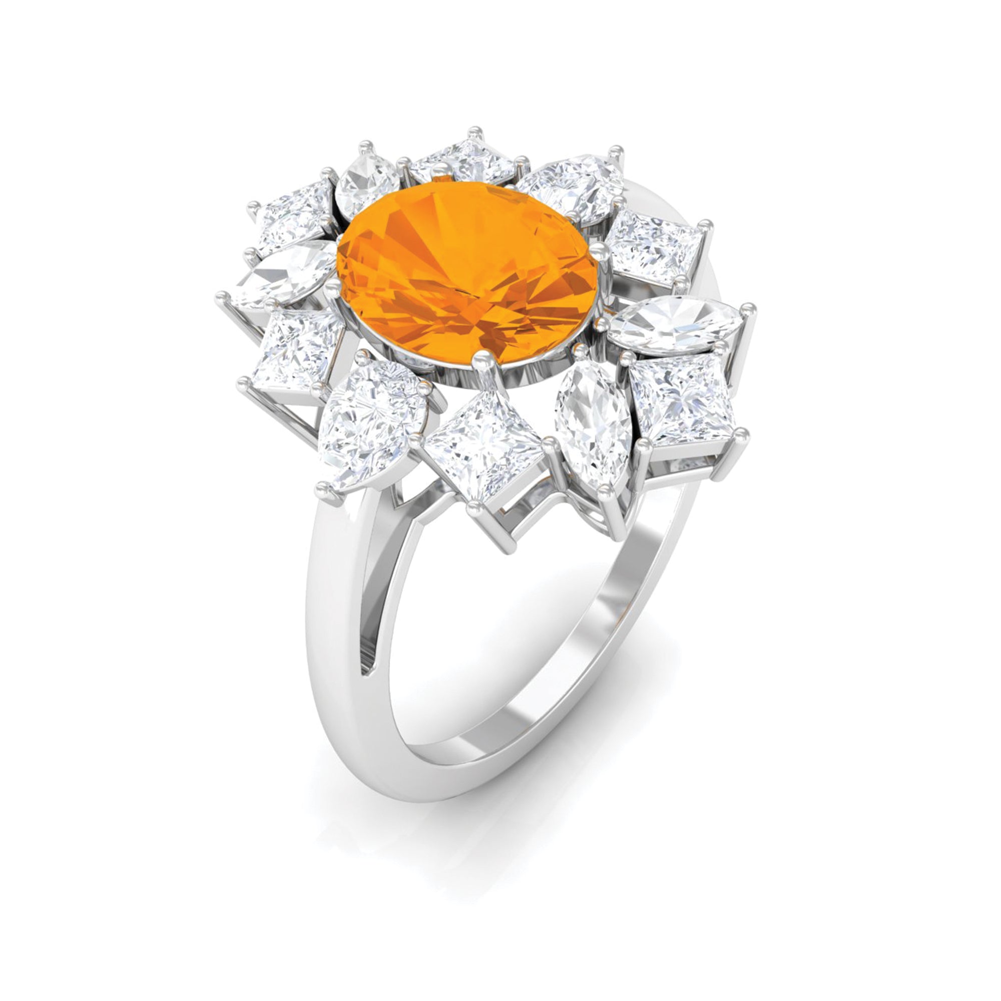 2.25 CT Oval Fire Opal Cocktail Engagement Ring with Moissanite Fire Opal - ( AAA ) - Quality - Rosec Jewels