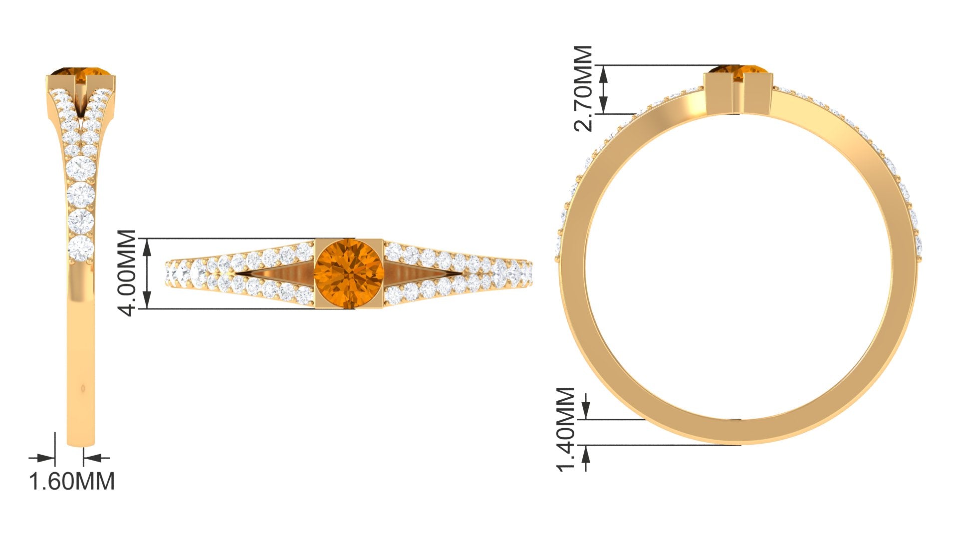 0.50 CT Split Shank Citrine Promise Ring with Diamond Accent Citrine - ( AAA ) - Quality - Rosec Jewels