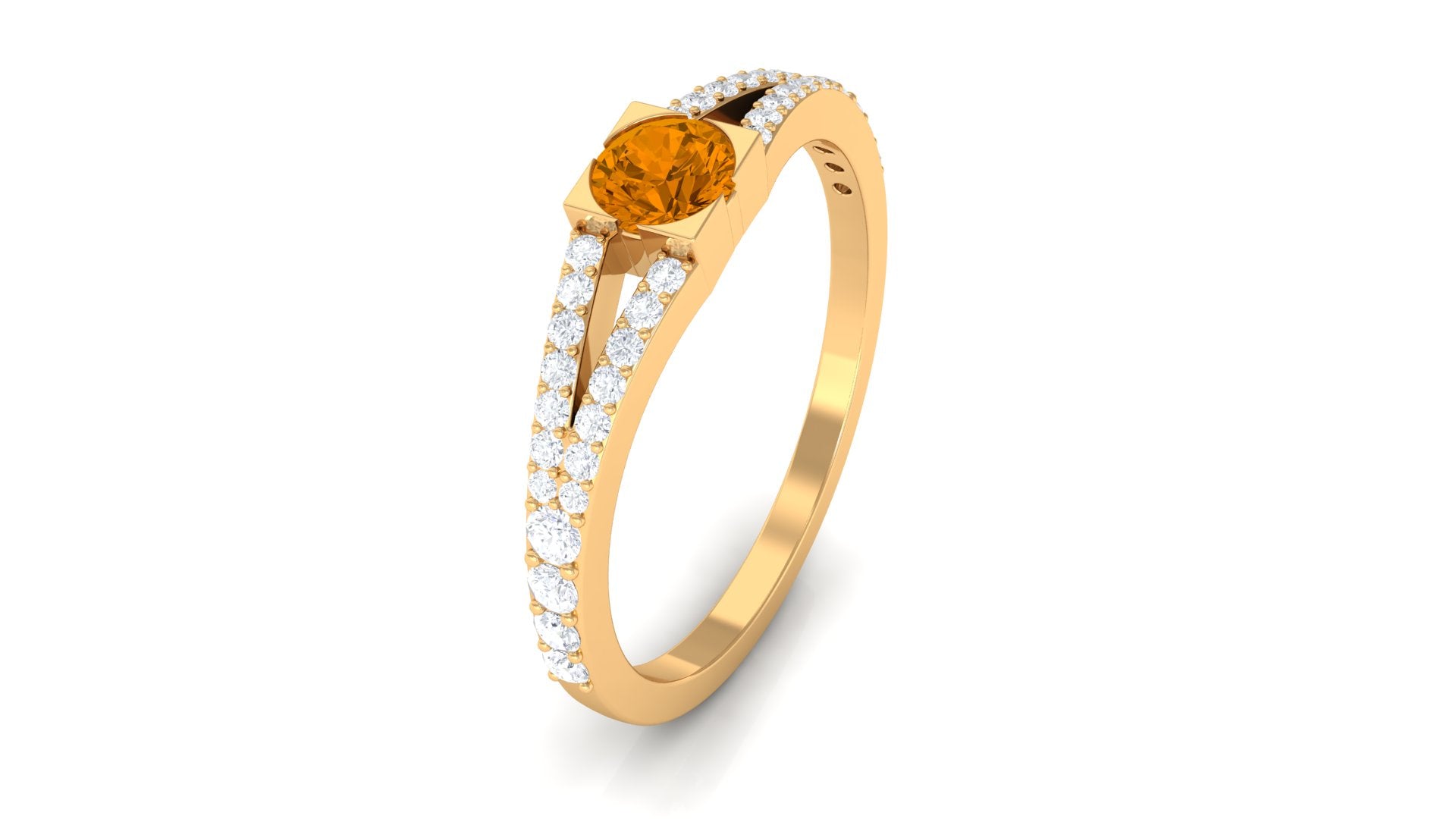 0.50 CT Split Shank Citrine Promise Ring with Diamond Accent Citrine - ( AAA ) - Quality - Rosec Jewels