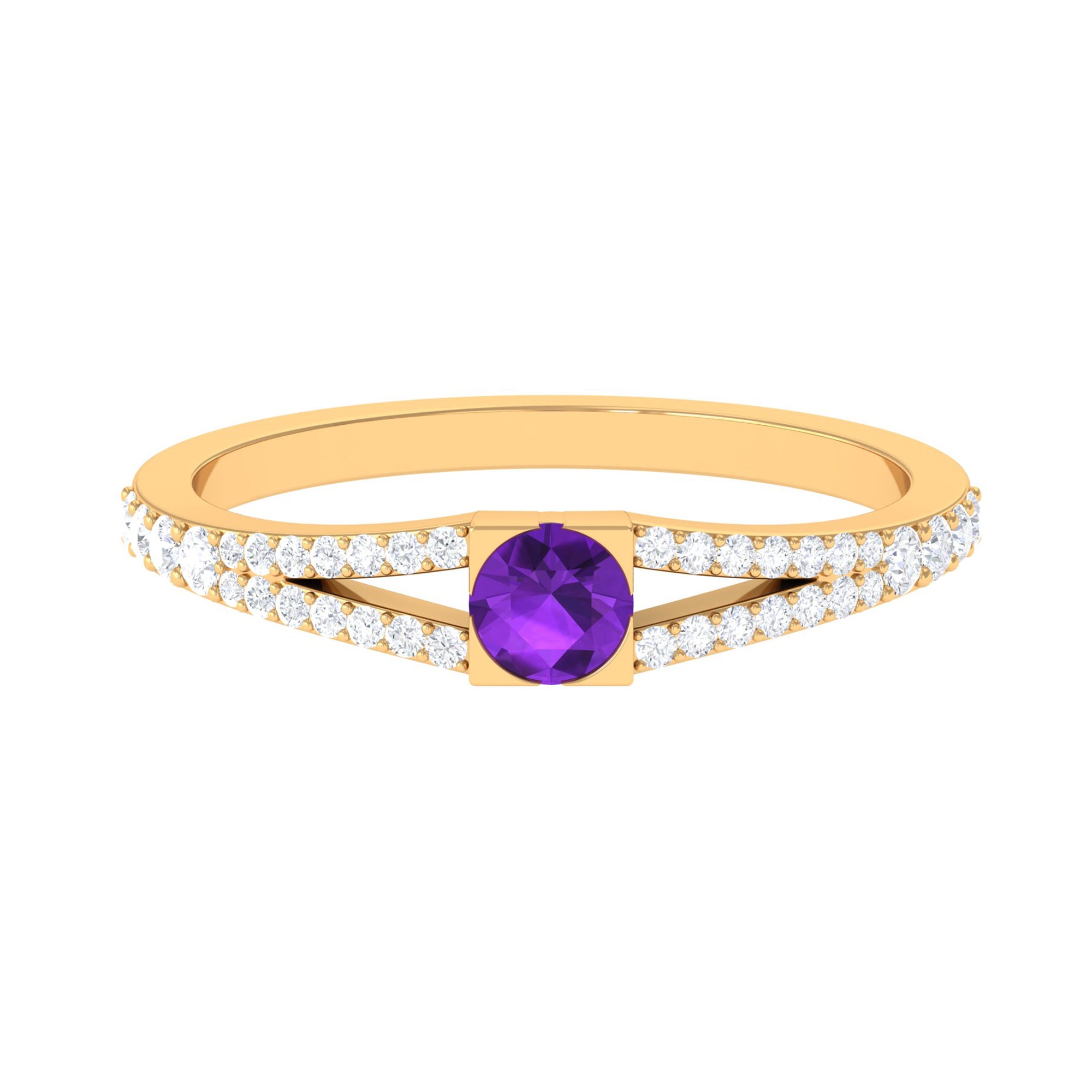 Minimal Amethyst and Diamond Split Shank Promise Ring Amethyst - ( AAA ) - Quality - Rosec Jewels