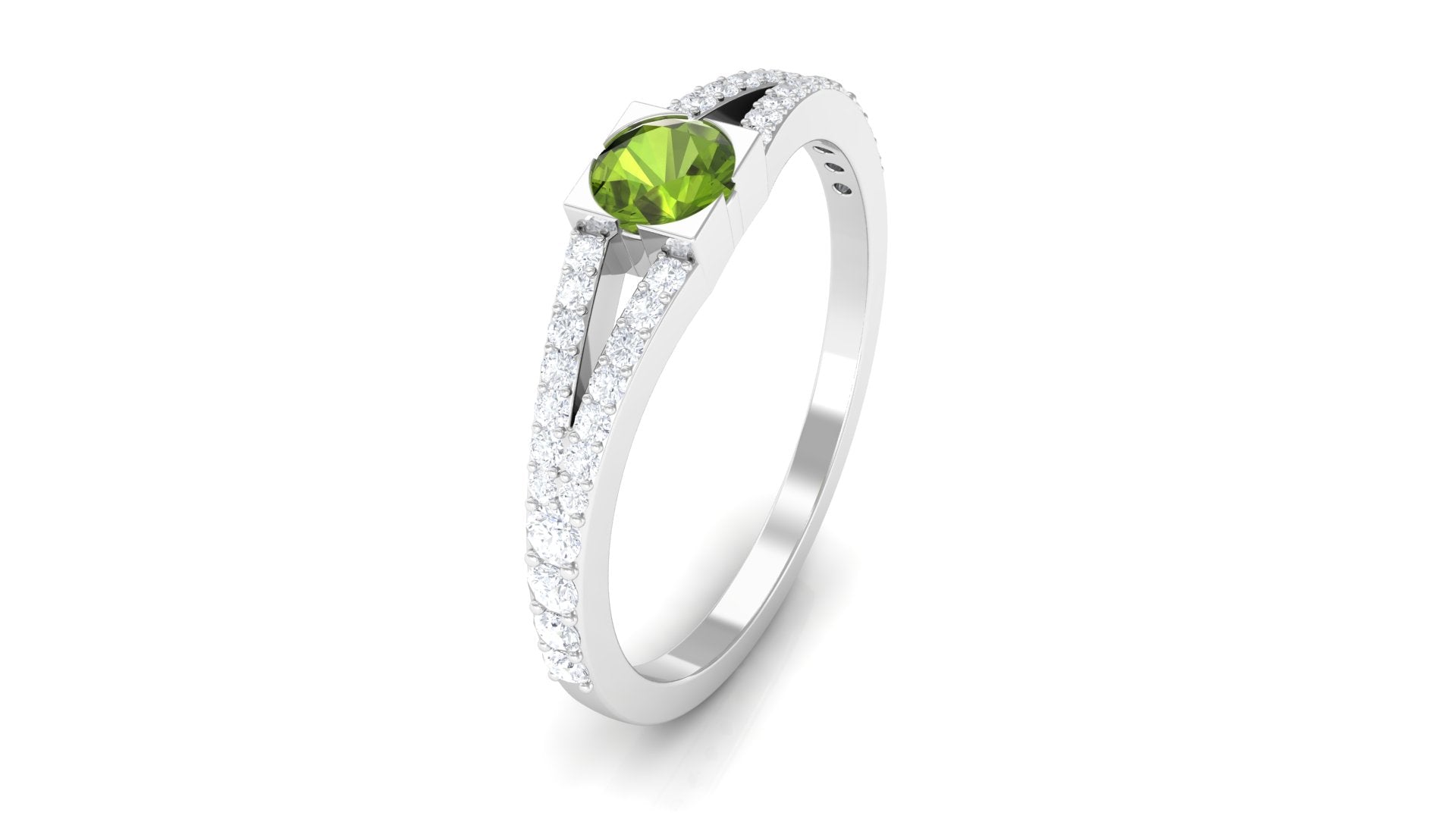 0.50 CT Split Shank Peridot Promise Ring with Diamond Accent Peridot - ( AAA ) - Quality - Rosec Jewels