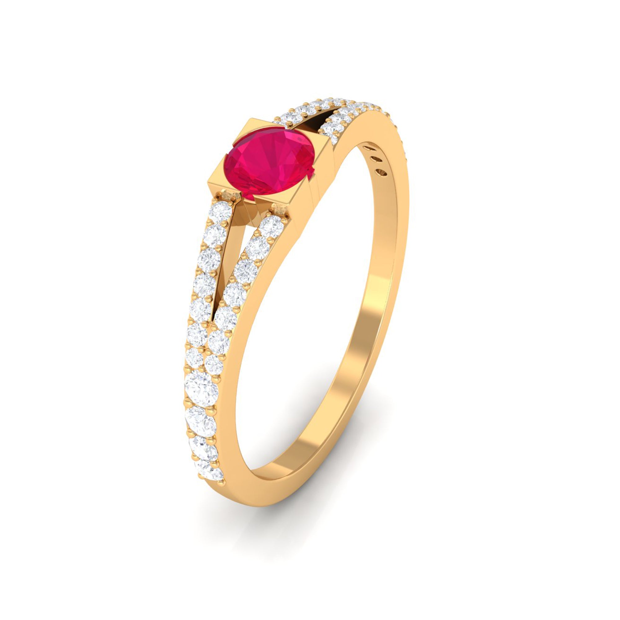 3/4 CT Minimal Ruby and Diamond Split Shank Promise Ring Ruby - ( AAA ) - Quality - Rosec Jewels